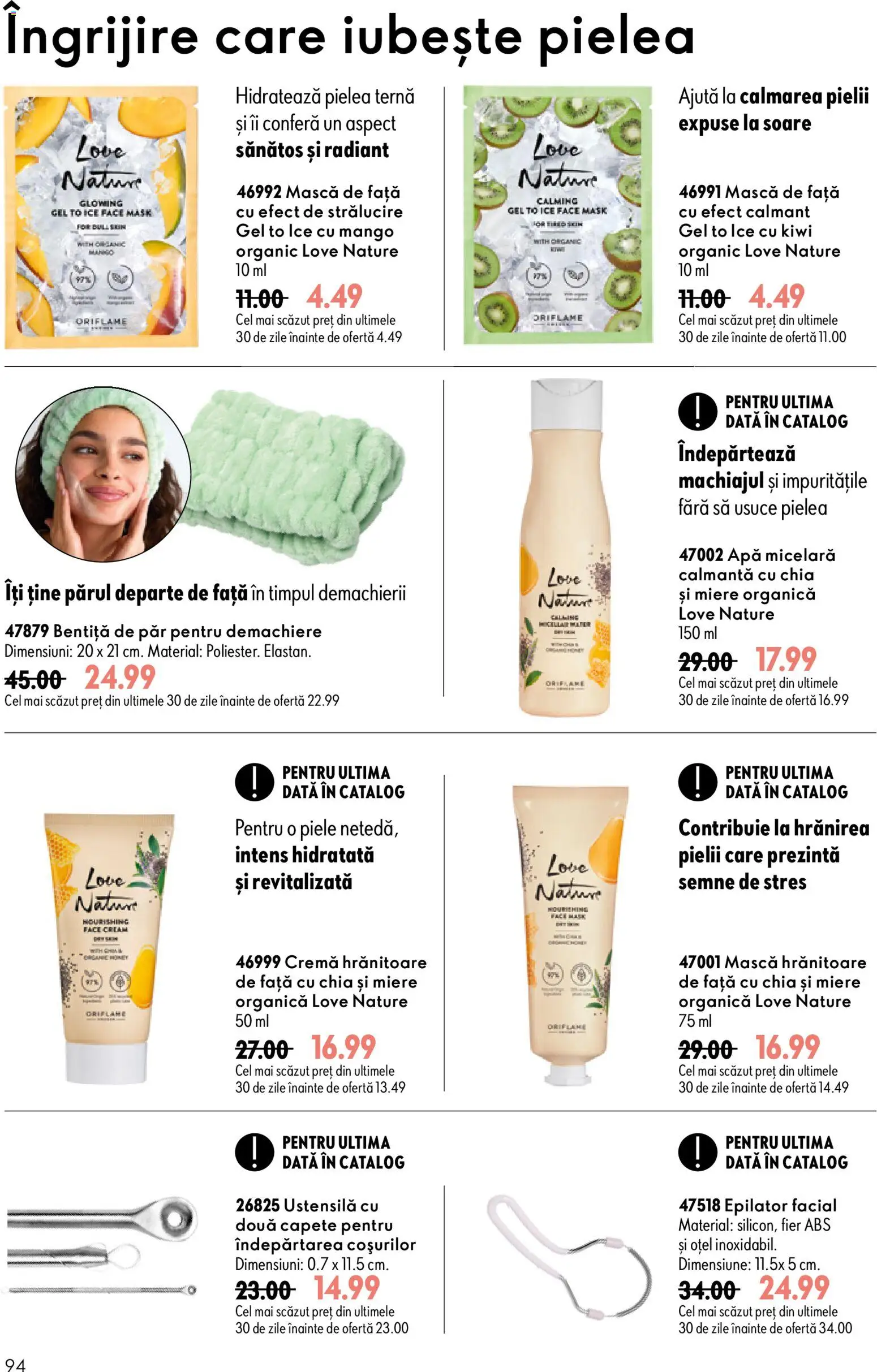 Catalog Oriflame 29 Iulie - 17 August 2026 | Pagina 94 | Produse: Bentiță de păr, Epilator, Apă micelară, Mango