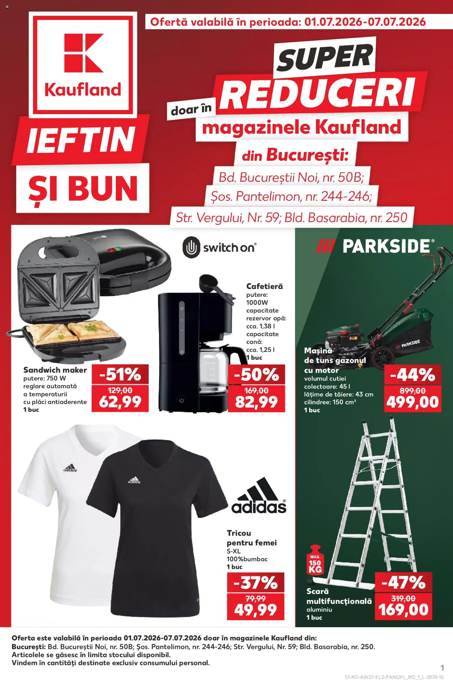 Catalog Kaufland 1 - 6 Iulie 2026 | Pagina 1 | Produse: Cafetieră, Scară, Tricou, Apă