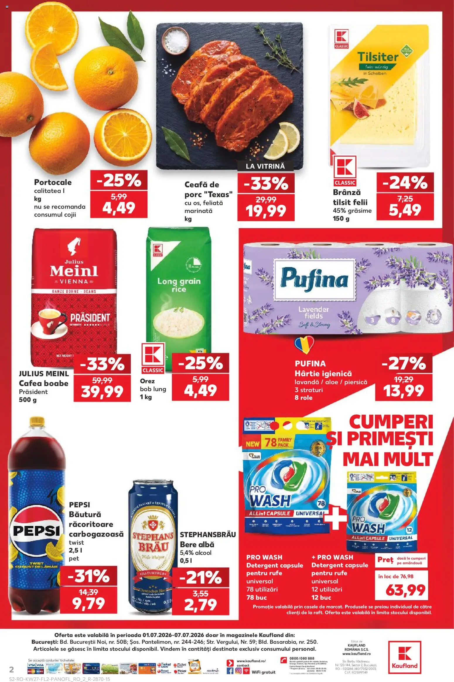 Catalog Kaufland 1 - 6 Iulie 2026 | Pagina 2 | Produse: Vitrină, Bere, Portocale, Detergent