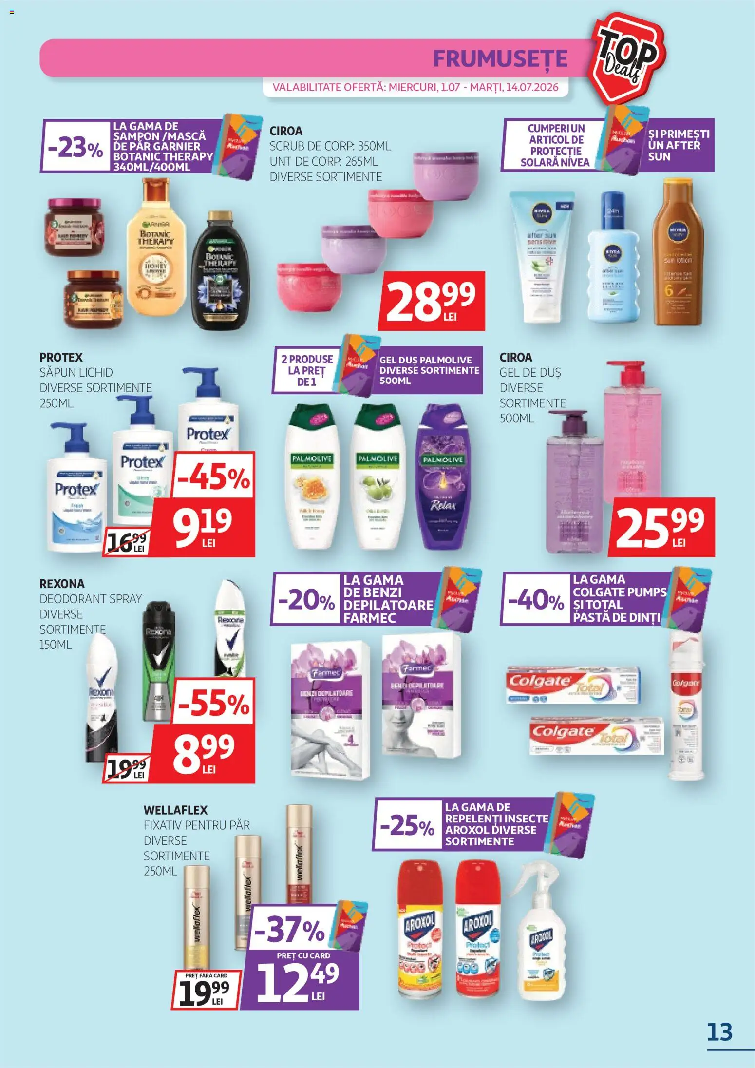 Catalog Auchan 1 - 13 Iulie 2026 | Pagina 13 | Produse: Unt de corp, Scrub, Gel de duș, Deodorant