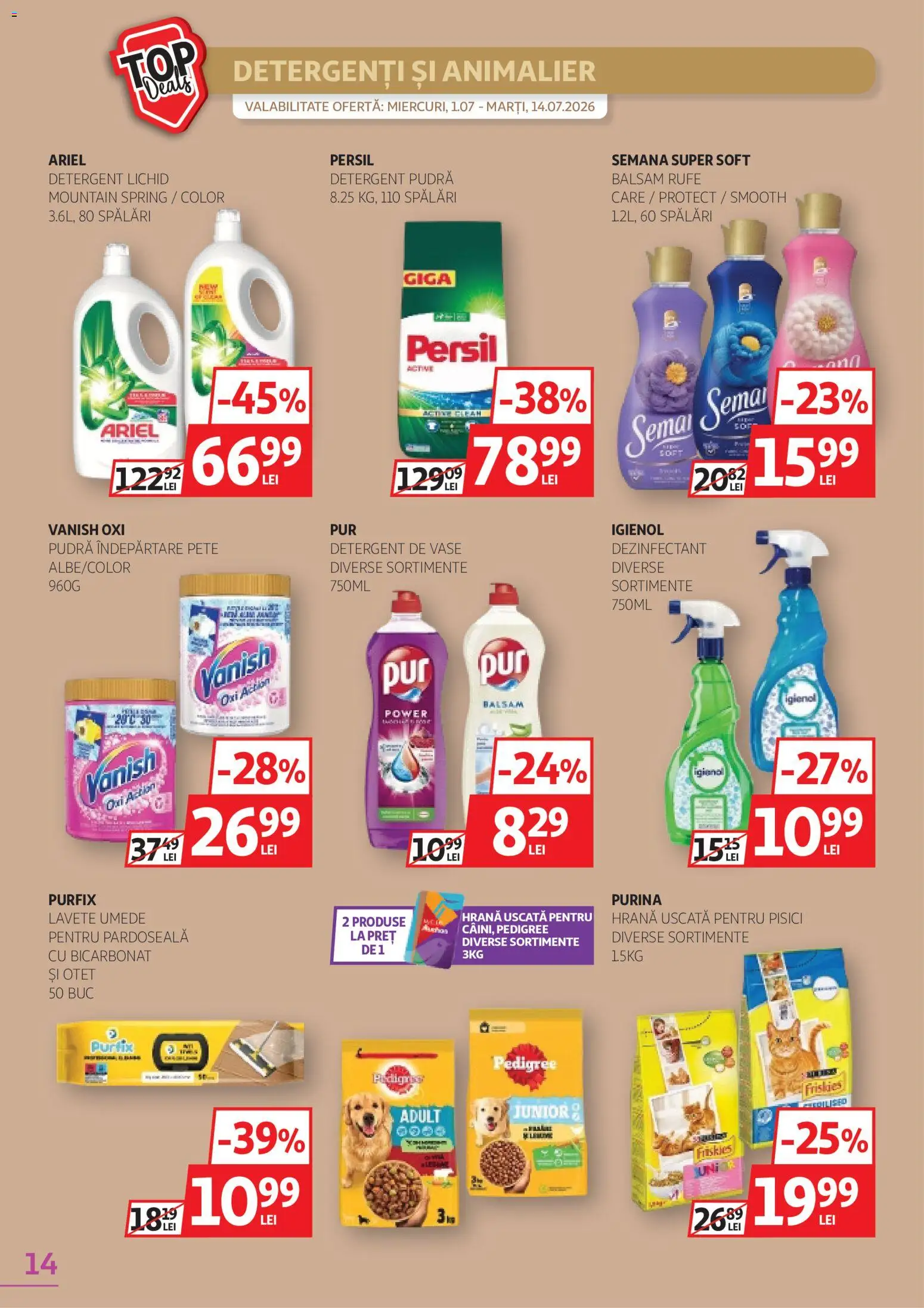 Catalog Auchan 1 - 13 Iulie 2026 | Pagina 14 | Produse: Detergent de vase, Pudră, Detergent, Çelik Mama ve Su Kabı