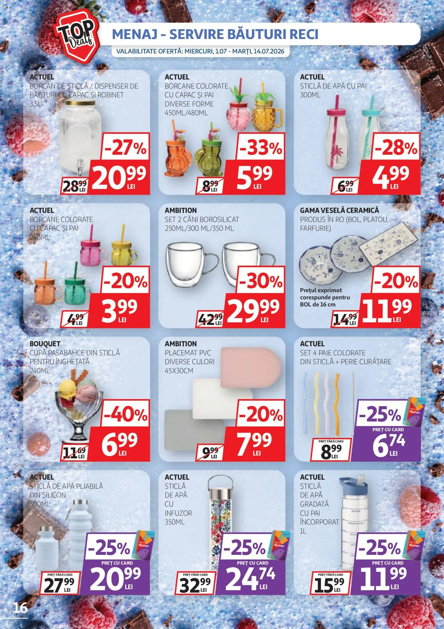 Catalog Auchan 1 - 13 Iulie 2026 | Pagina 16 | Produse: Borcan, Farfurie, Înghețată, Apă