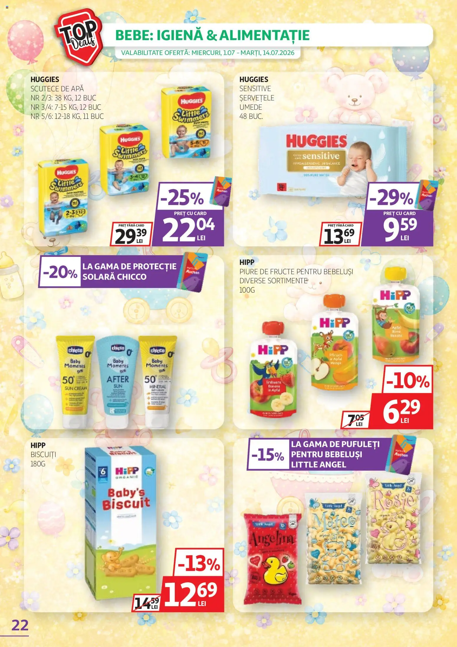 Catalog Auchan 1 - 13 Iulie 2026 | Pagina 22 | Produse: Pufuleți, Biscuiți, Apă, Fructe