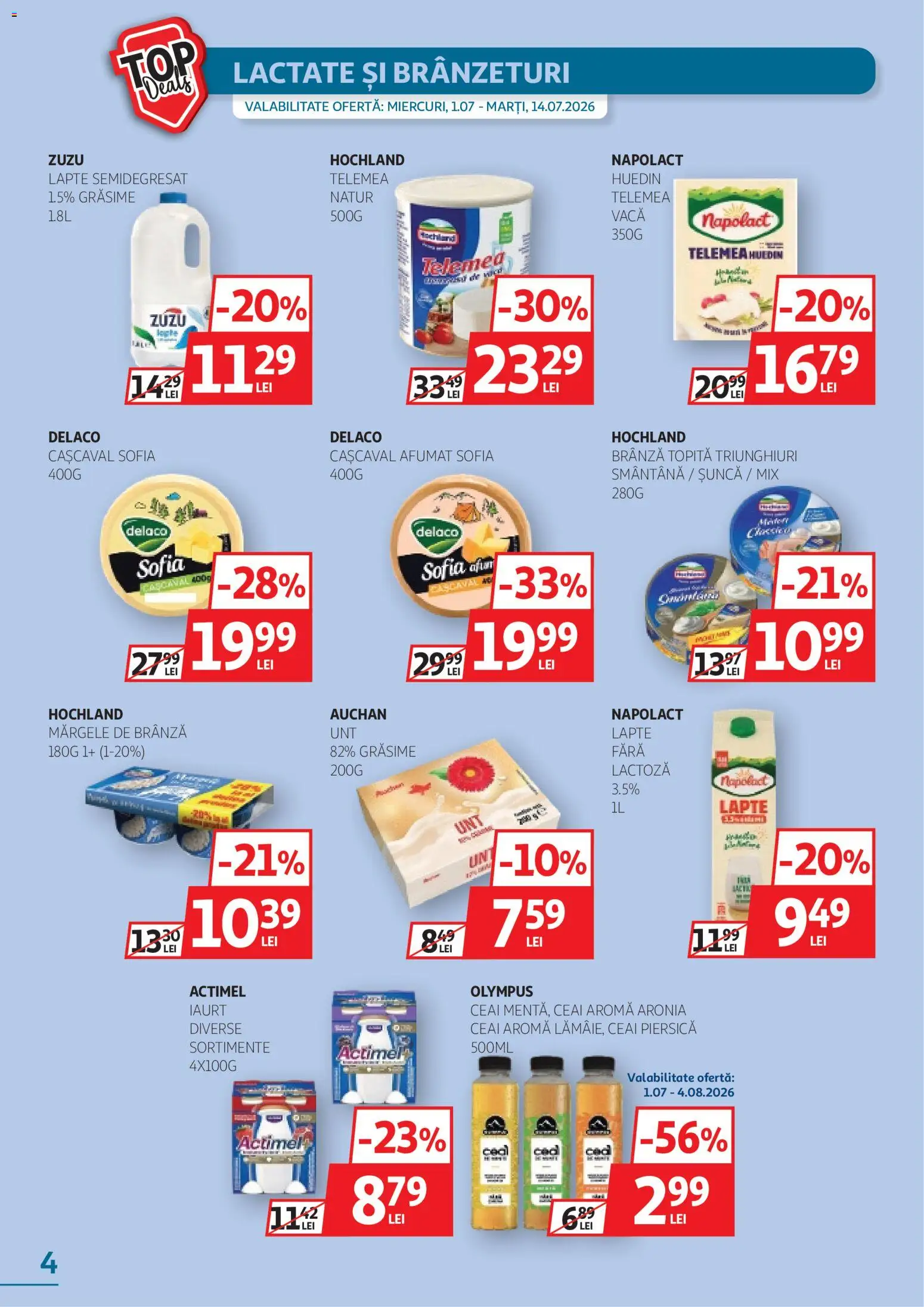 Catalog Auchan 1 - 13 Iulie 2026 | Pagina 4 | Produse: Piersică, Lapte, Brânză, Șuncă