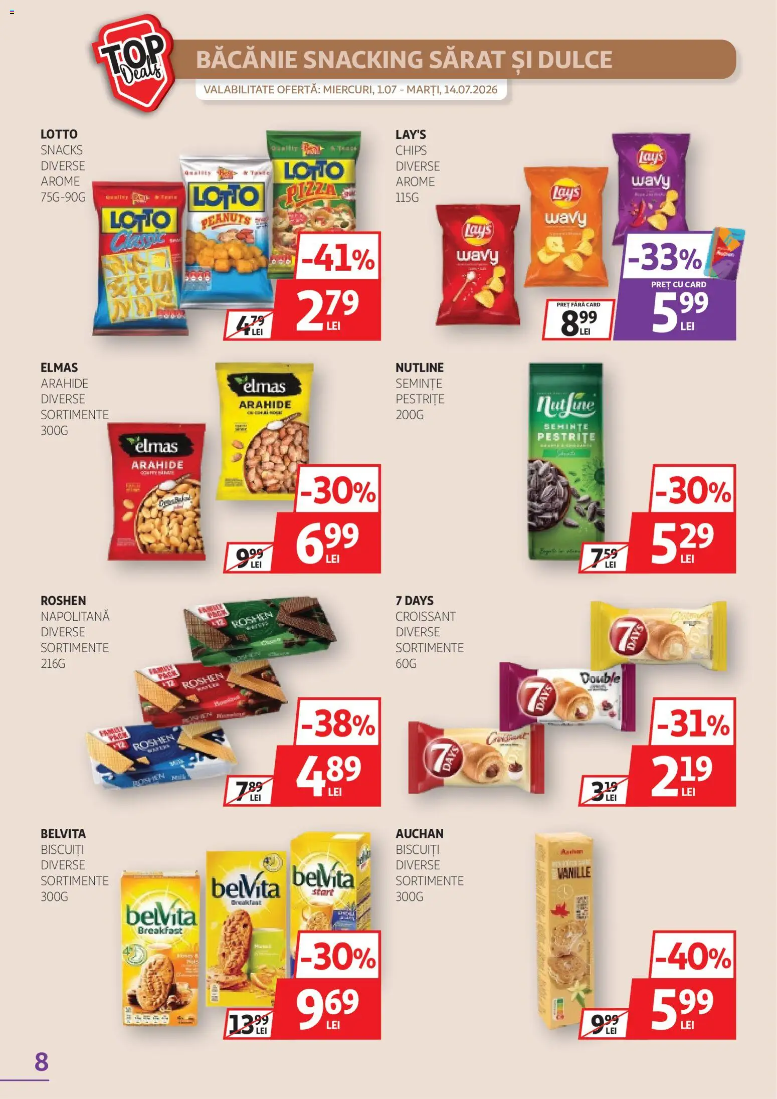 Catalog Auchan 1 - 13 Iulie 2026 | Pagina 8 | Produse: Arahide, Semințe, Pizza, Biscuiți