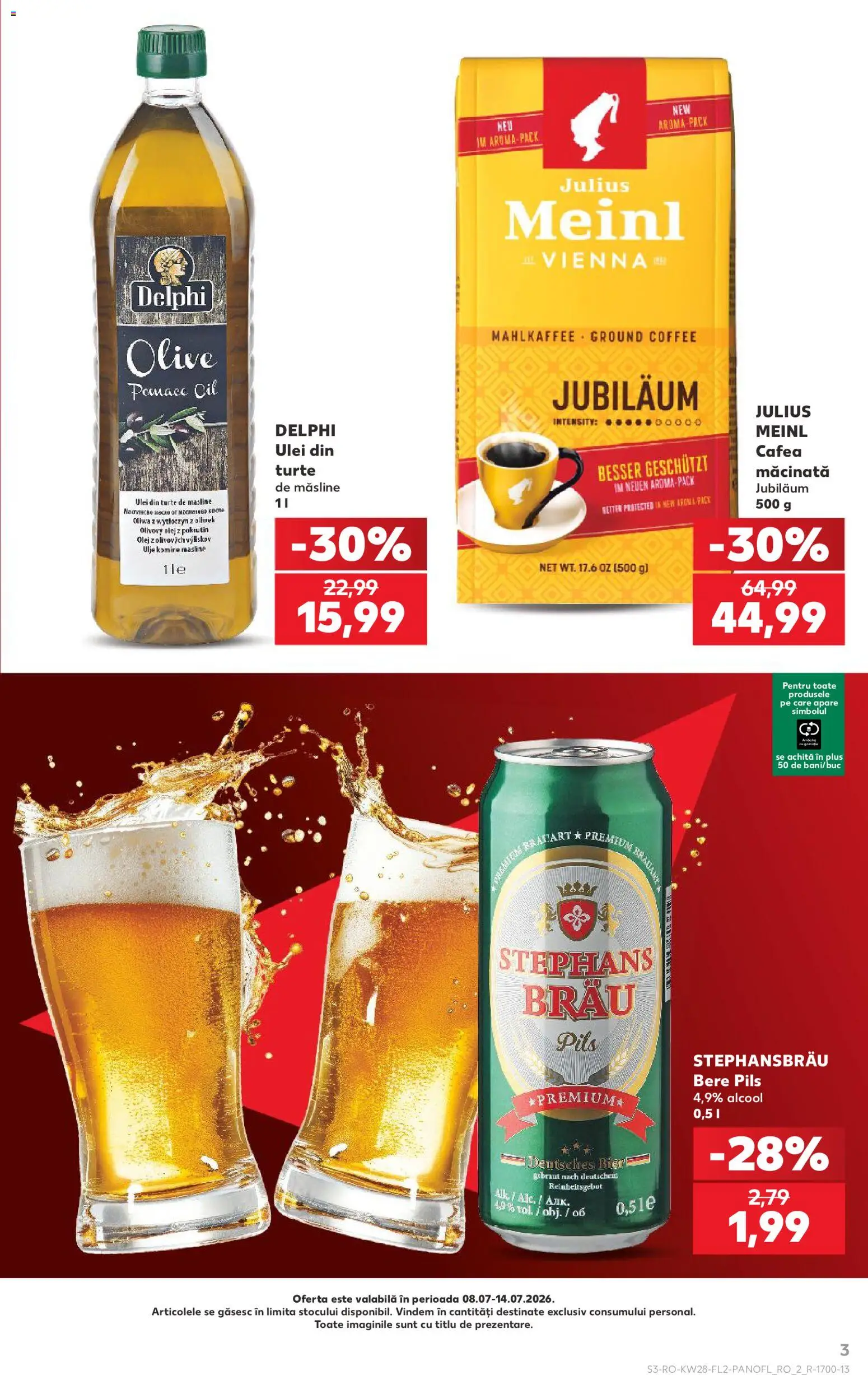 Catalog Kaufland 8 - 13 Iulie 2026 | Pagina 3 | Produse: Măsline, Ulei, Cafea, Bere