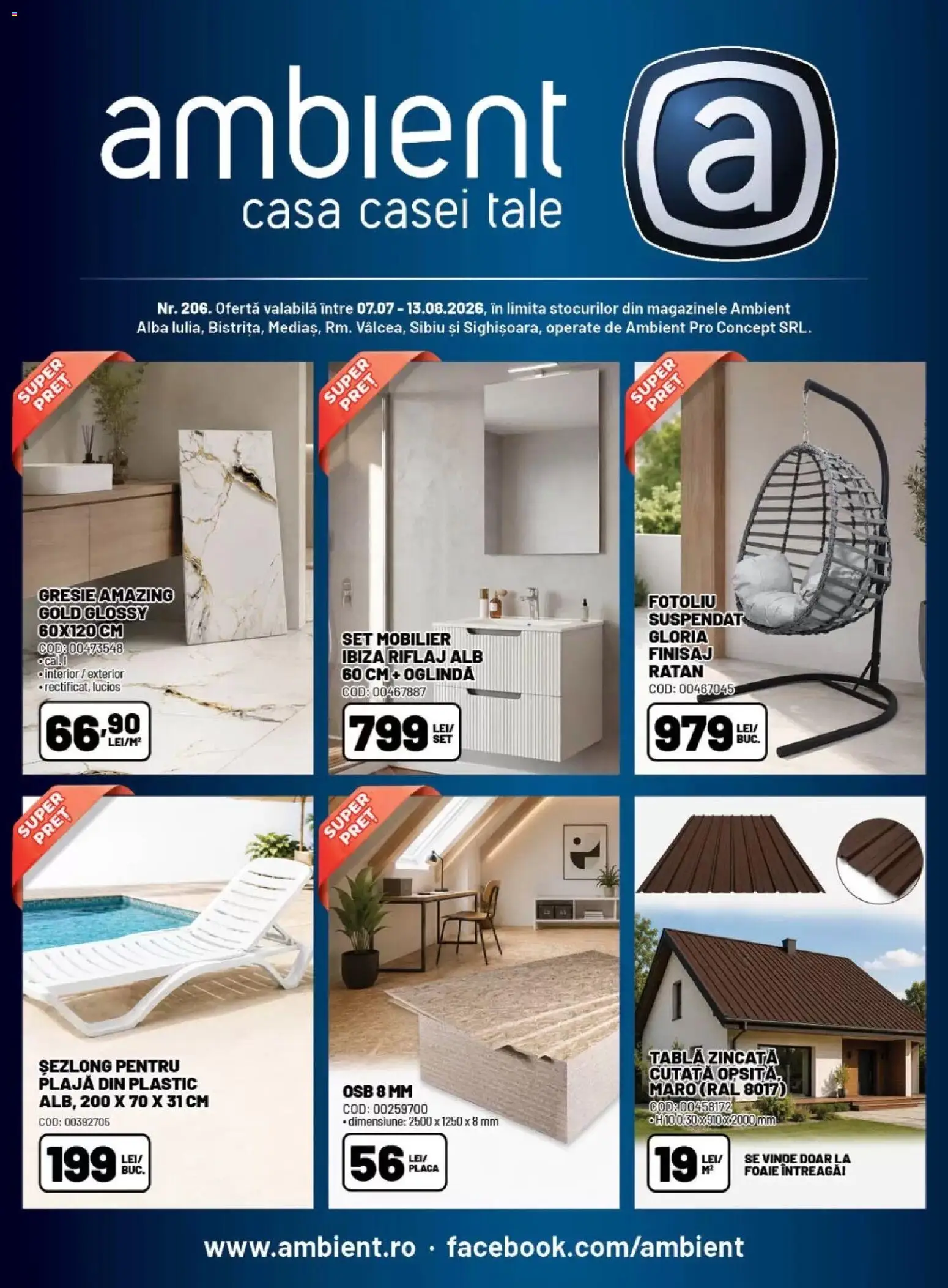 Catalog Ambient 7 Iulie - 12 August 2026 | Pagina 1 | Produse: Gresie, Tablă, Fotoliu, Oglindă