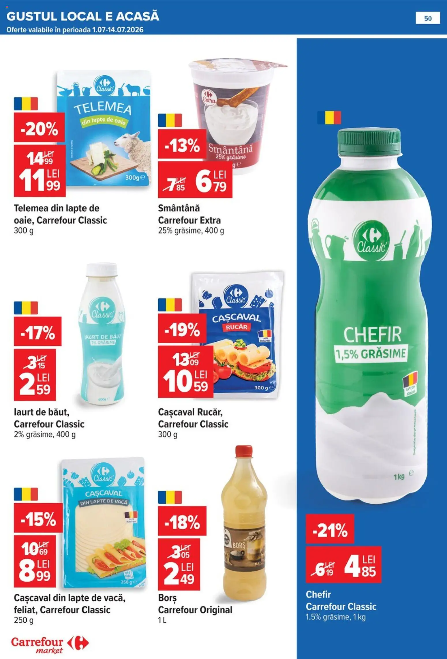 Catalog Carrefour 8 - 13 Iulie 2026 | Pagina 51 | Produse: Cașcaval, Borș, Lapte, Iaurt