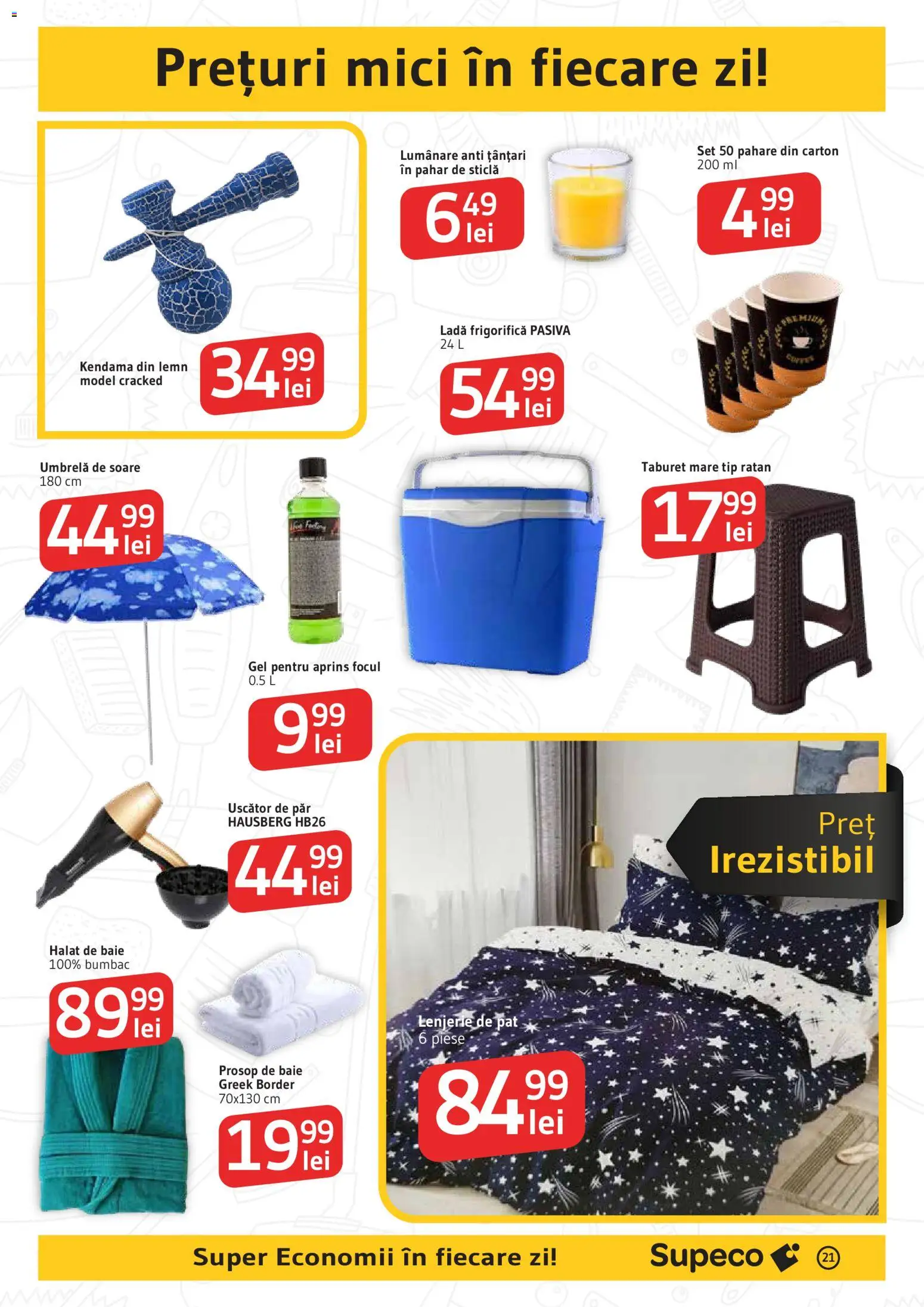 Catalog Supeco 9 - 21 Iulie 2026 | Pagina 21 | Produse: Prosop de baie, Pahare, Pat, Ladă frigorifică