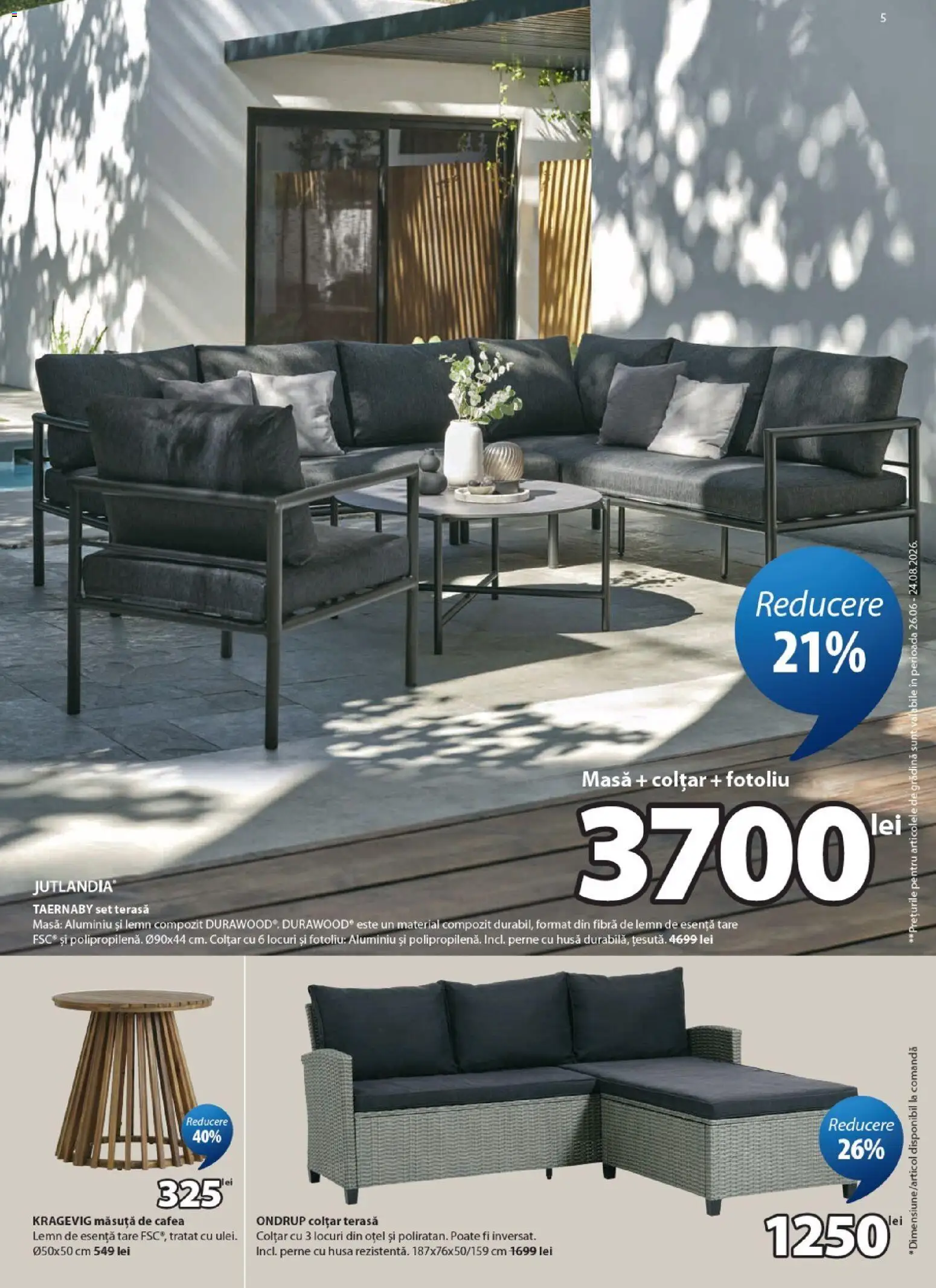 Catalog JYSK 9 - 24 Iulie 2026 | Pagina 5 | Produse: Fotoliu, Colțar, Măsuță de cafea, Cafea
