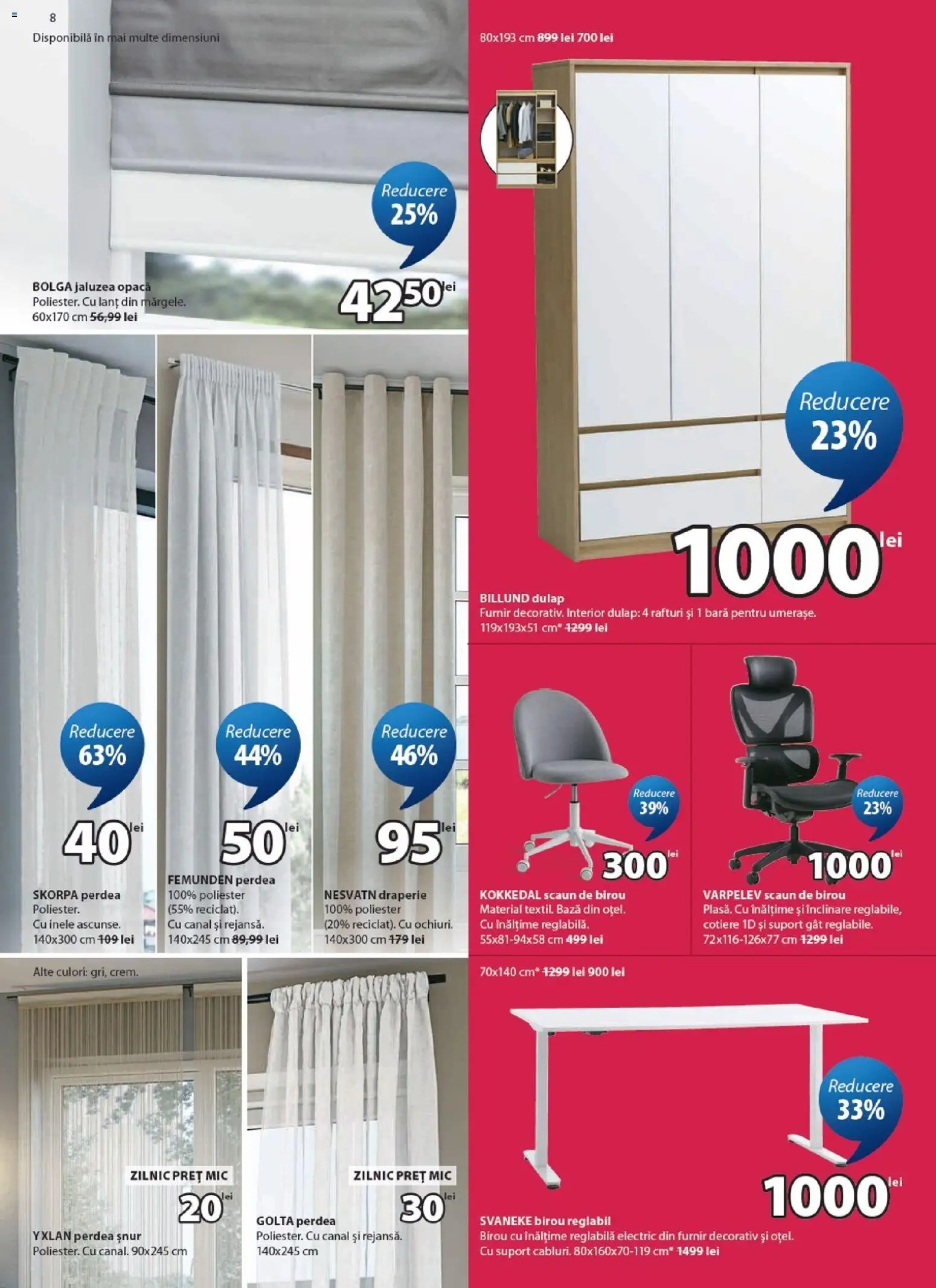 Catalog JYSK 9 - 24 Iulie 2026 | Pagina 8 | Produse: Çikolatalı gofret, Scaun, Scaun de birou, Perdea