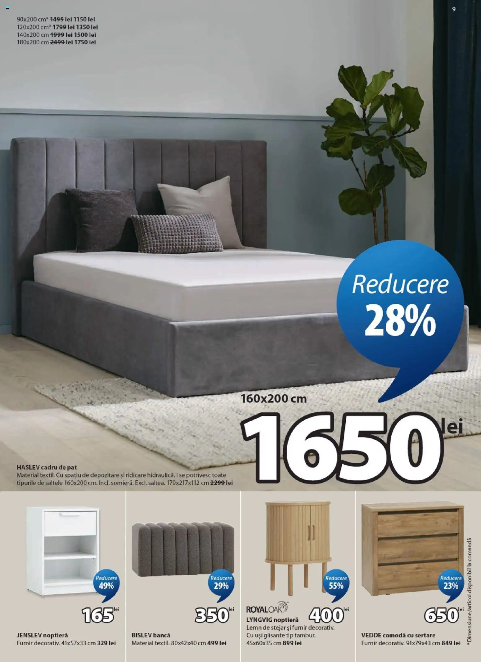 Catalog JYSK 9 - 24 Iulie 2026 | Pagina 9 | Produse: Pat, Noptieră, Comodă, Bancă