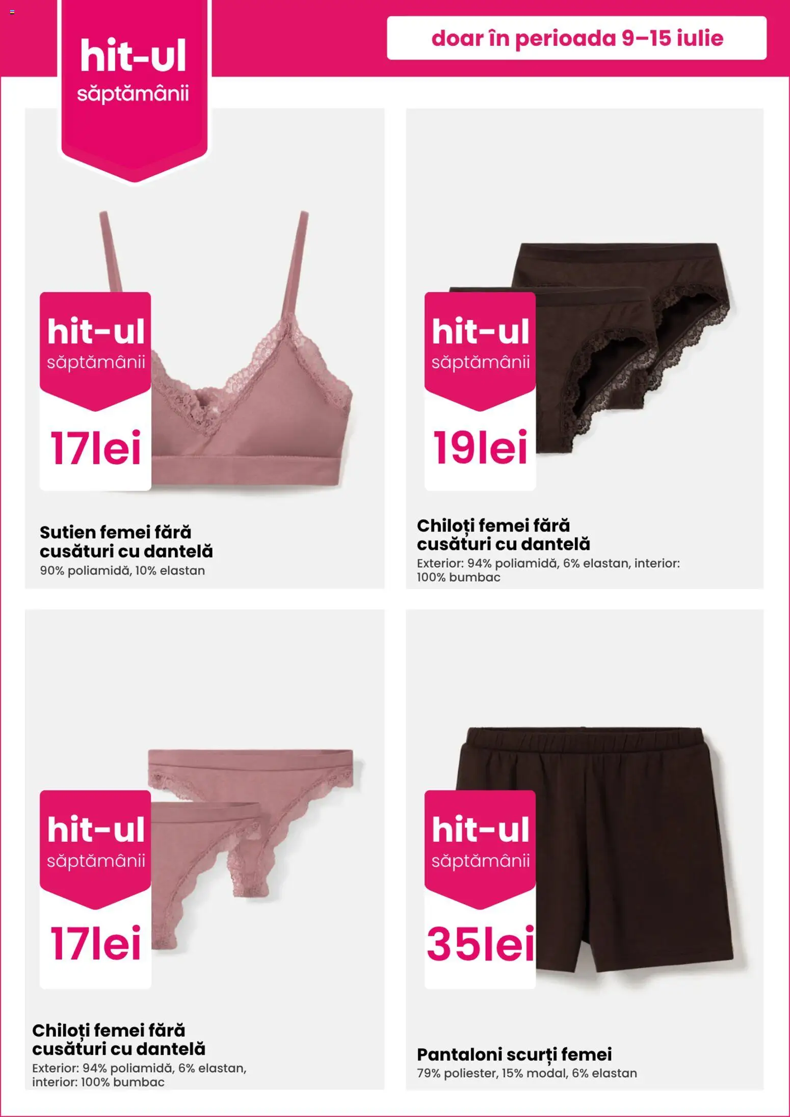 Catalog Pepco 9 - 14 Iulie 2026 | Pagina 2 | Produse: Pantaloni, Pantaloni scurți, Chiloți, Sutien