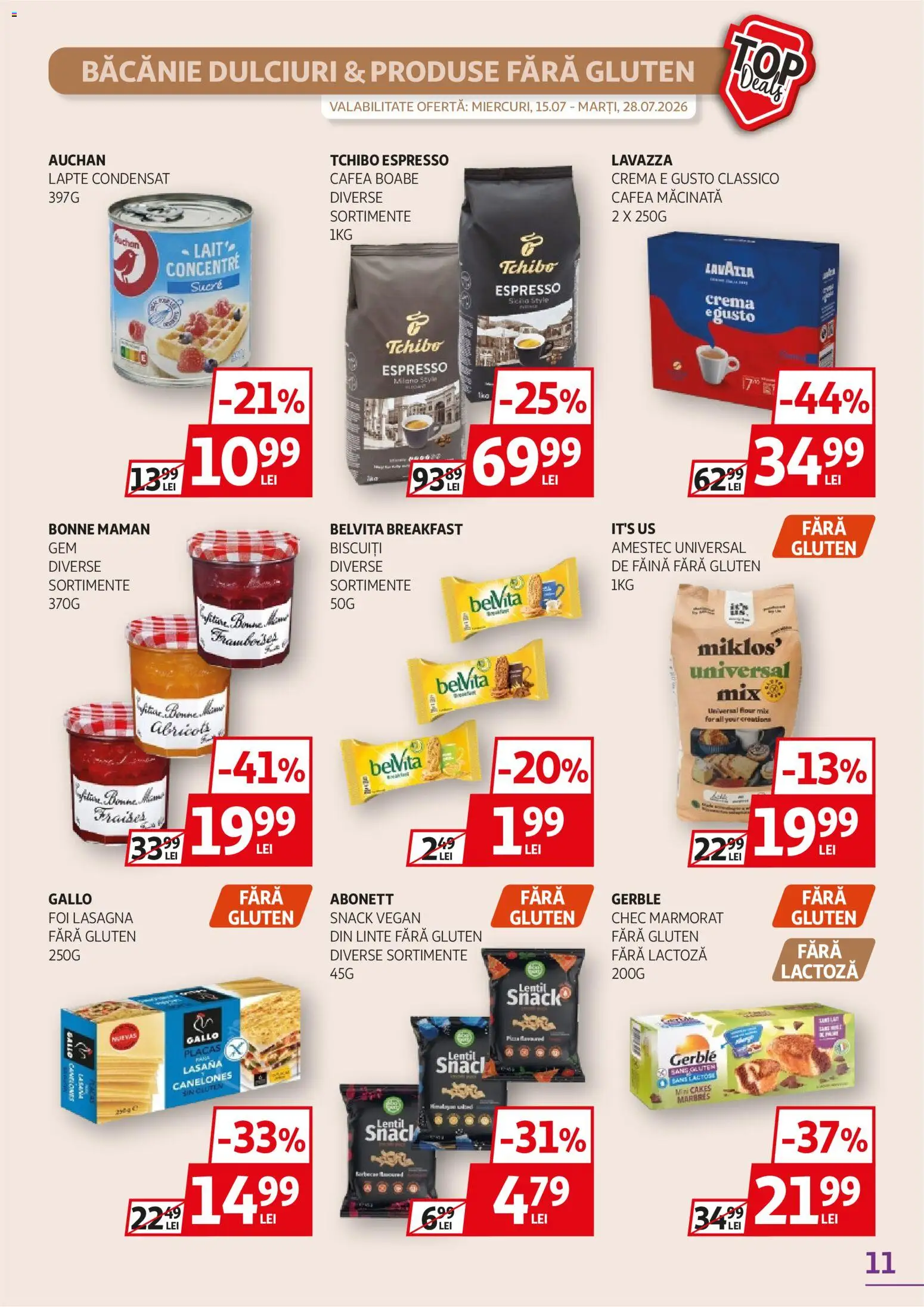 Catalog Auchan 15 - 27 Iulie 2026 | Pagina 11 | Produse: Delgeç, Lasagna, Lapte, Biscuiți
