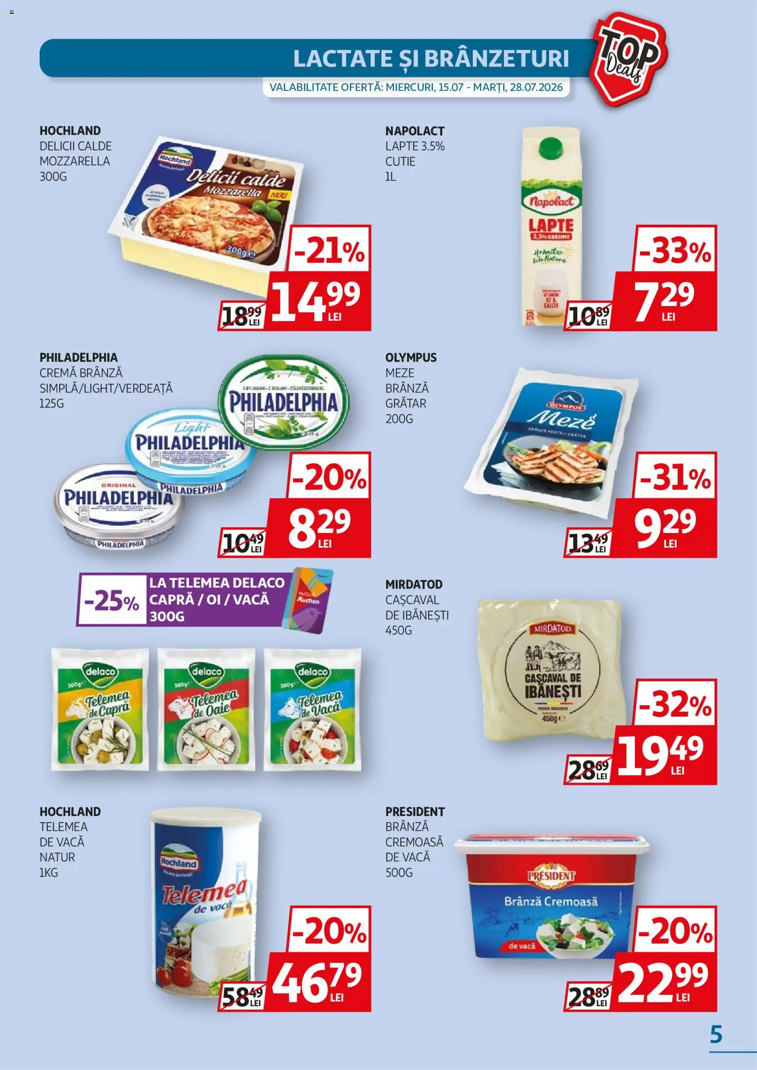 Catalog Auchan 15 - 27 Iulie 2026 | Pagina 5 | Produse: Cașcaval, Lapte, Brânză, Cremă