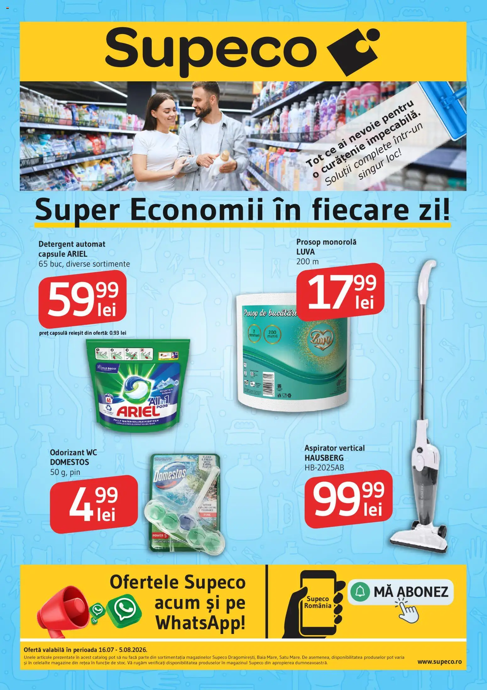 Catalog Supeco 16 Iulie - 4 August 2026 | Pagina 1 | Produse: Prosop monorolă, Parfum, Detergent, Apă