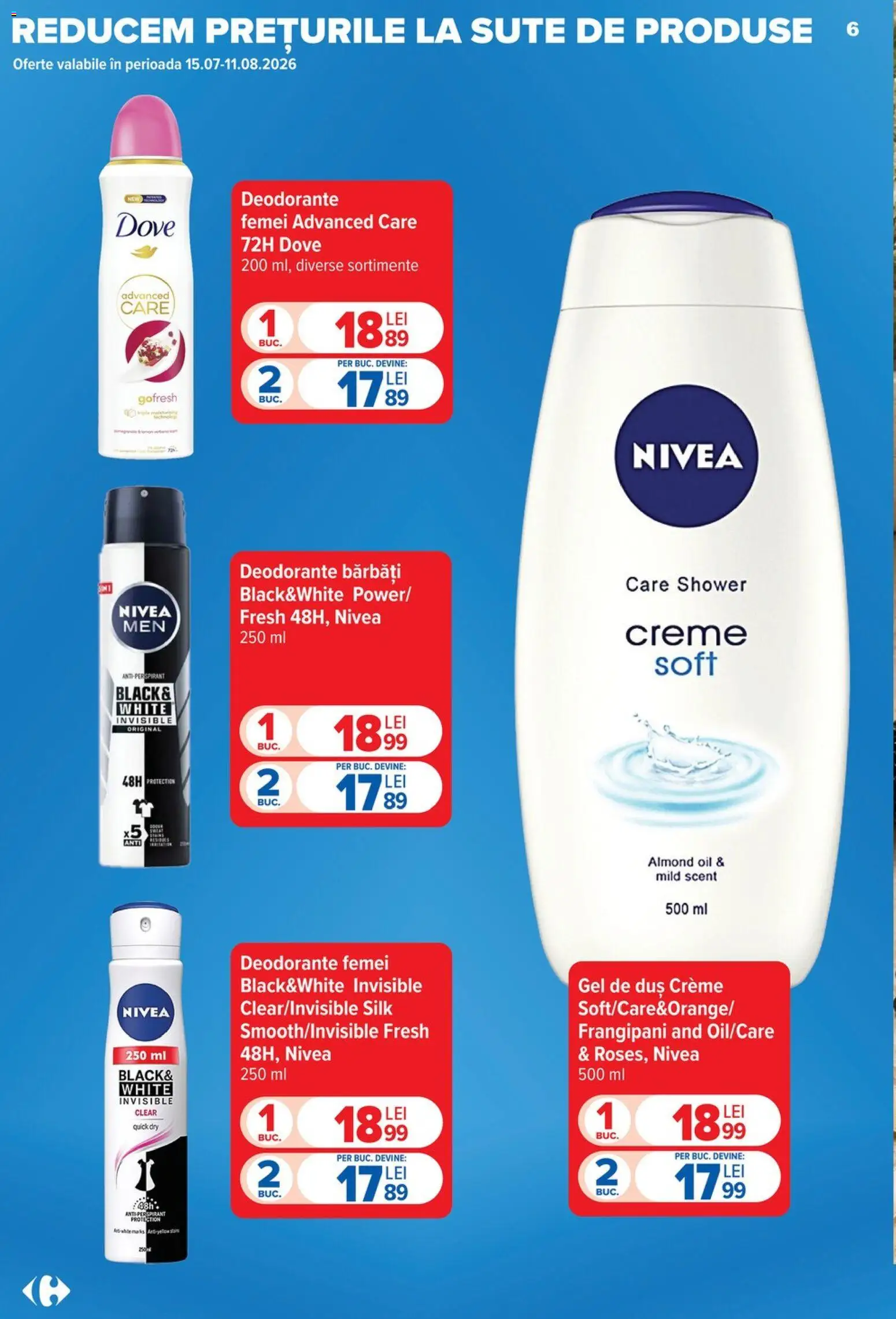 Catalog Carrefour 22 - 27 Iulie 2026 | Pagina 6 | Produse: Duș, Gel de duș, Antiperspirant