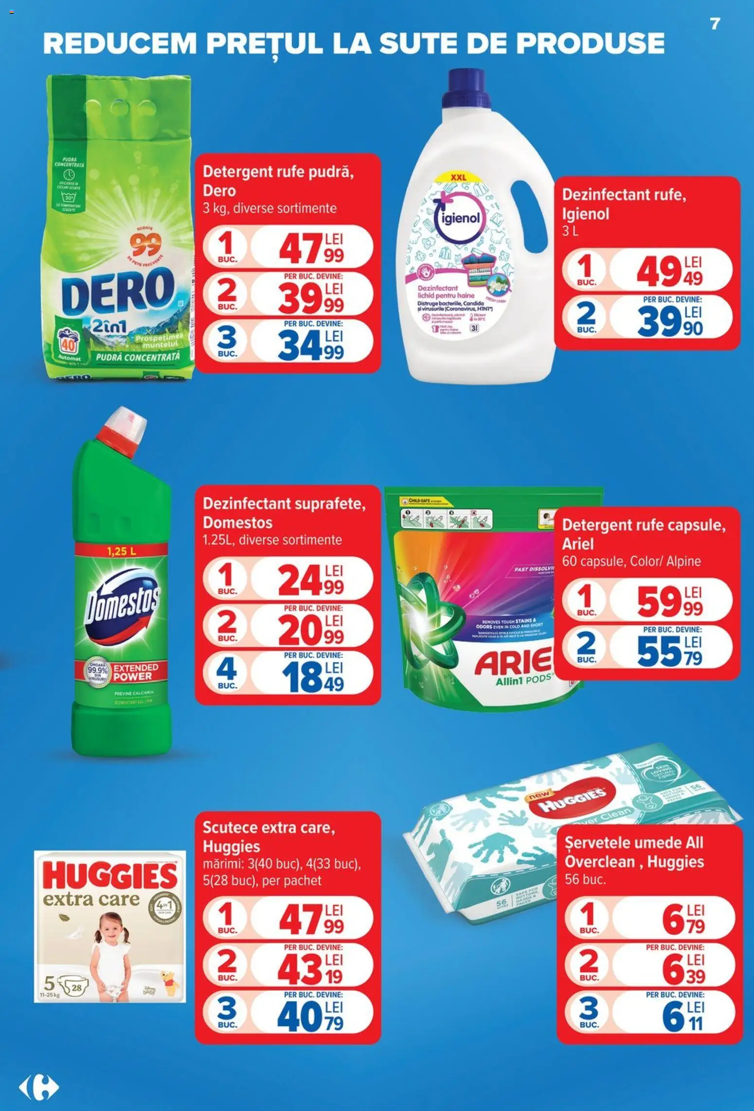 Catalog Carrefour 22 - 27 Iulie 2026 | Pagina 7 | Produse: Detergent, Haine, Șervețele umede, Scutece