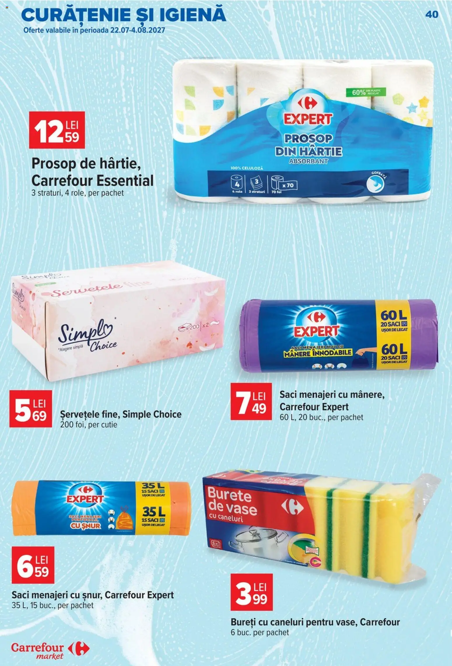Catalog Carrefour 22 - 27 Iulie 2026 | Pagina 40 | Produse: Saci menajeri, Role, Cutie, Burete
