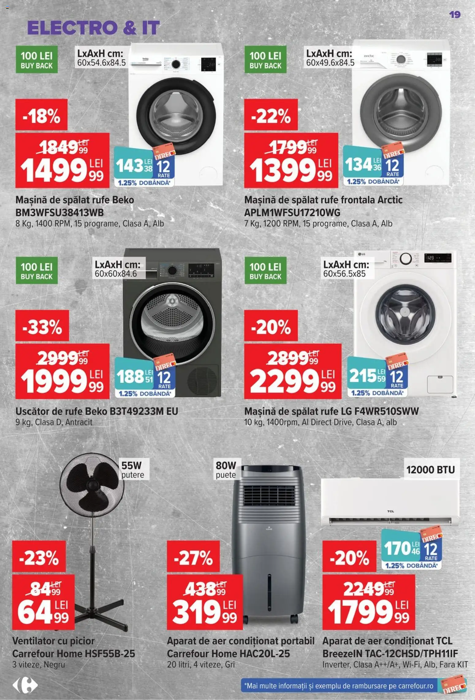 Catalog Carrefour 22 Iulie - 3 August 2026 | Pagina 19 | Produse: Mașină De Spălat, Uscător, Aer Condiționat, Ventilator