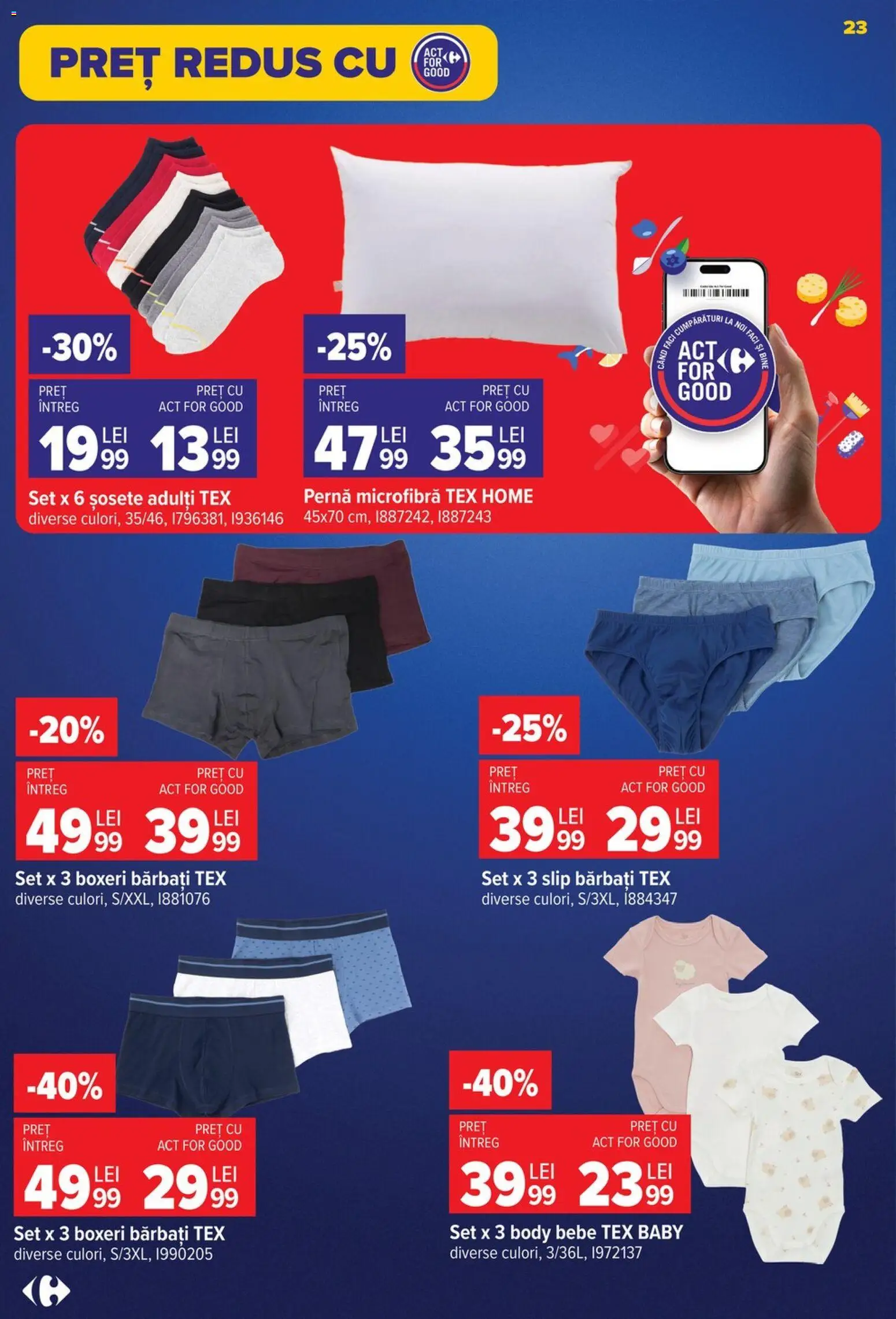 Catalog Carrefour 22 Iulie - 3 August 2026 | Pagina 23 | Produse: Body, Pernă, Șosete, Boxeri