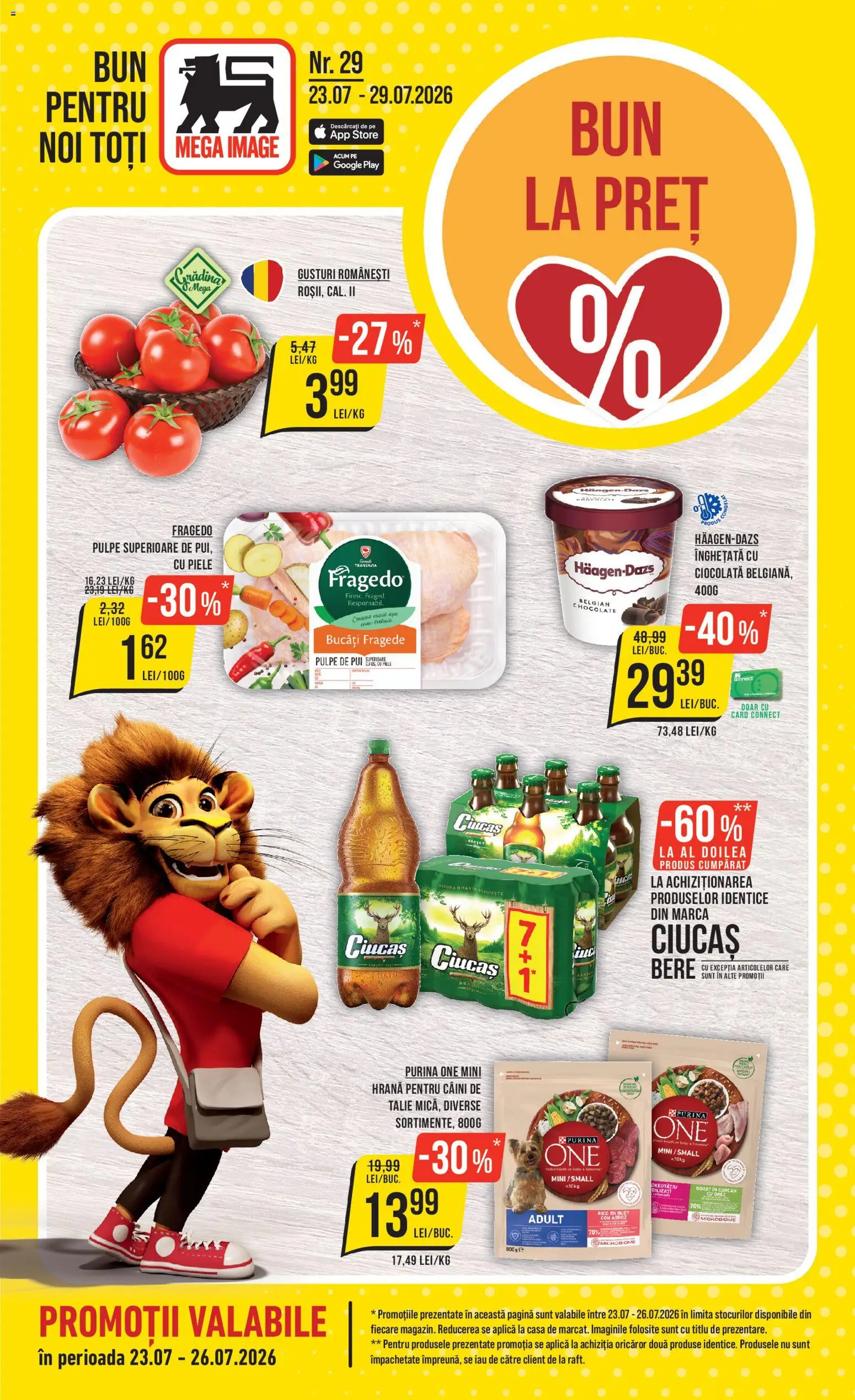 Catalog Mega Image 23 - 28 Iulie 2026 | Pagina 1 | Produse: Hrană pentru câini, Raft, Bere, Orez
