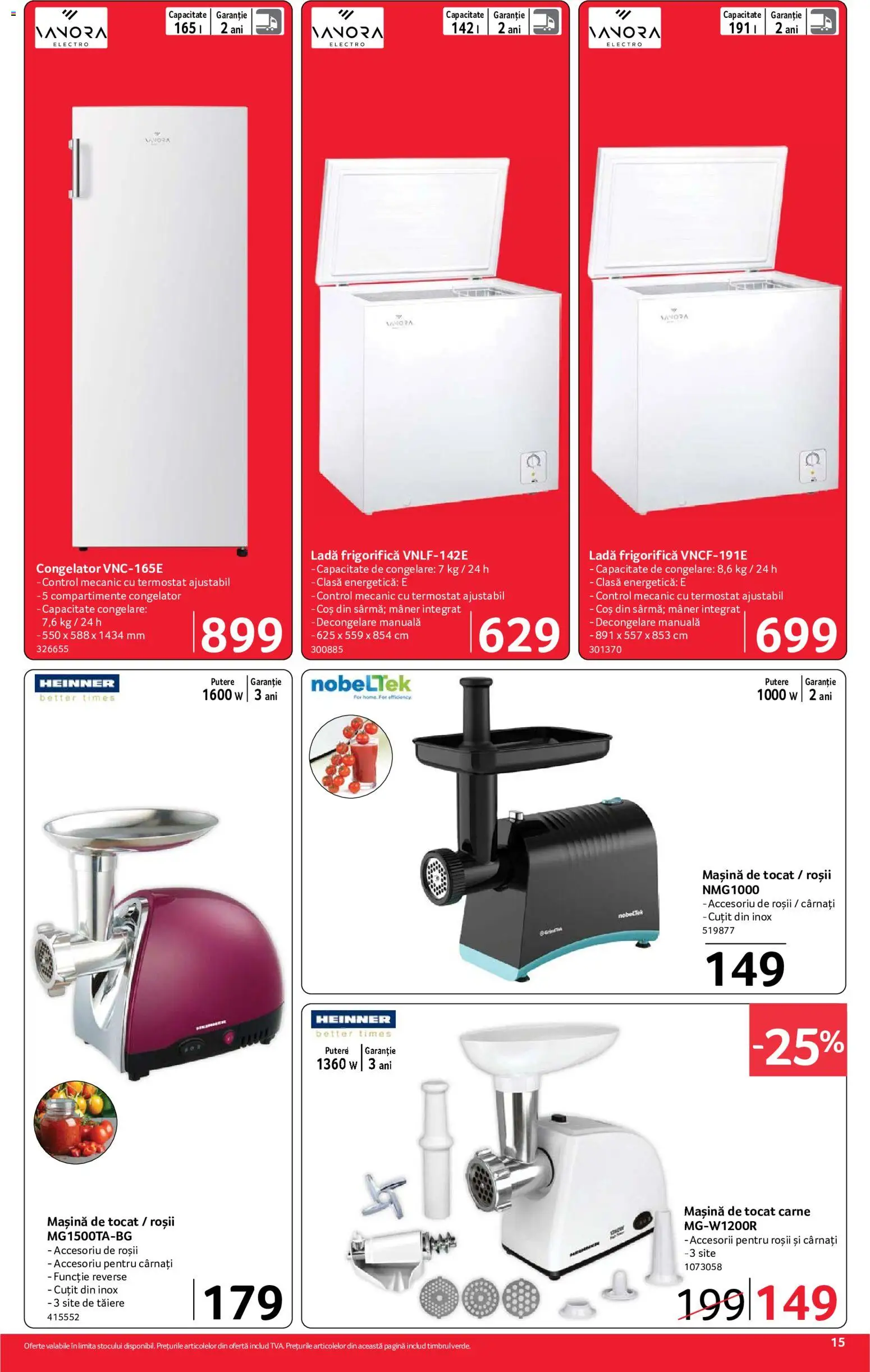 Catalog Selgros 24 Iulie - 5 August 2026 | Pagina 15 | Produse: Mașină de tocat, Congelator, Coș, Ladă frigorifică