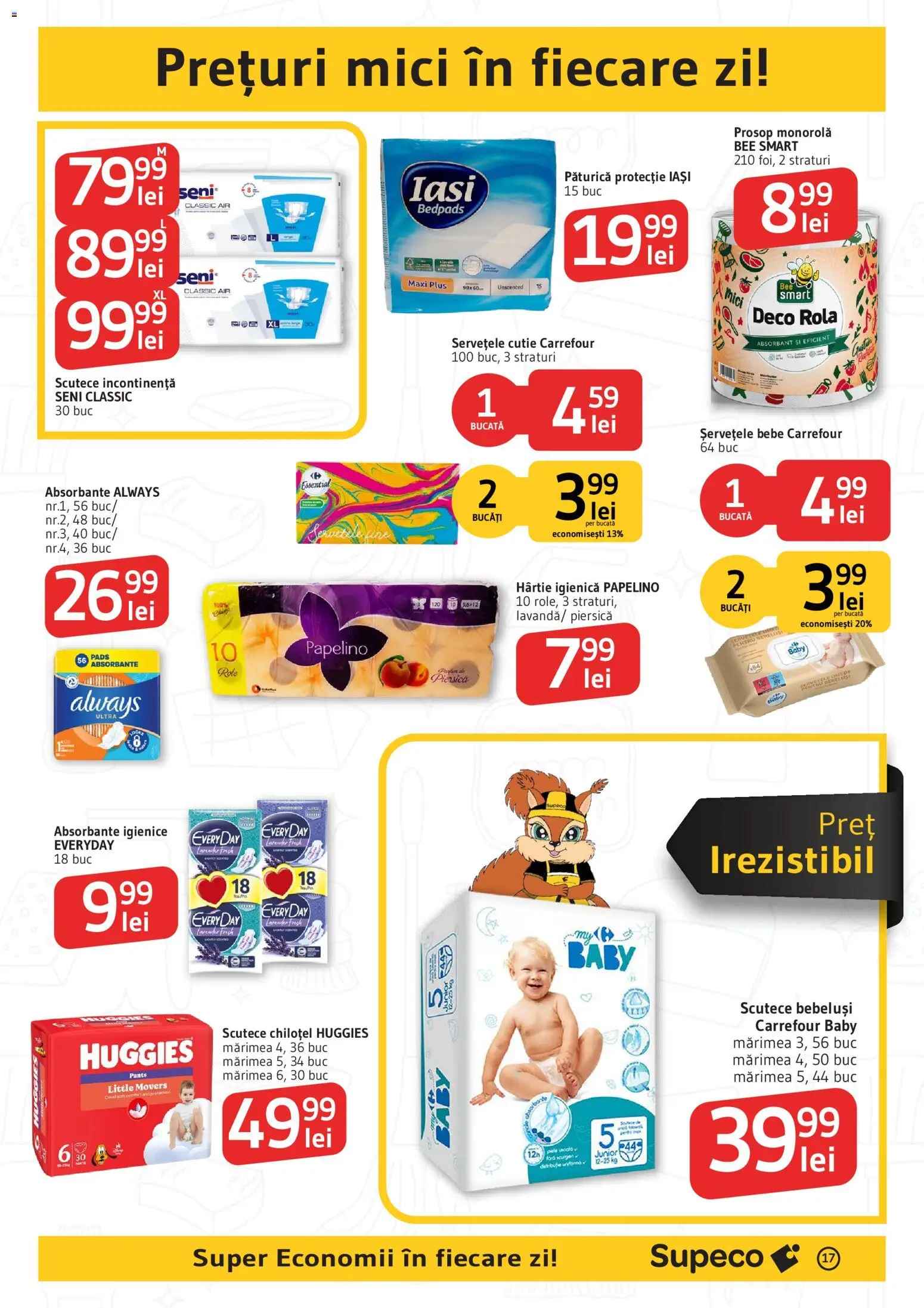 Catalog Supeco 23 Iulie - 4 August 2026 | Pagina 17 | Produse: Prosop monorolă, Cutie, Absorbante, Scutece