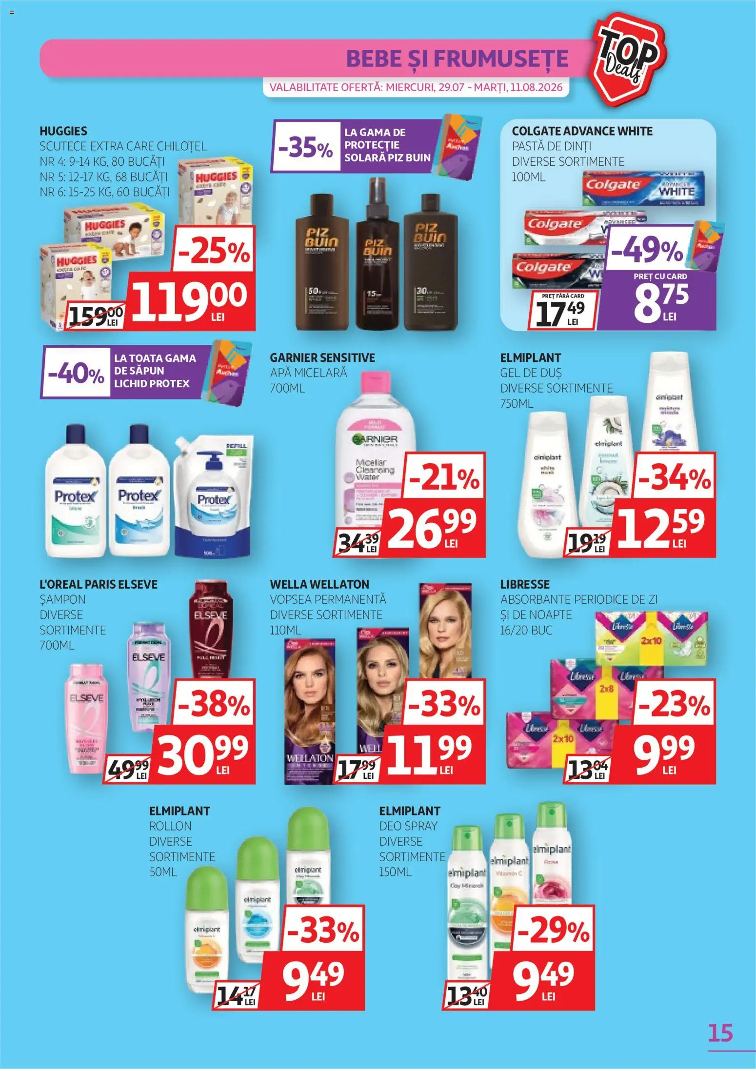Catalog Auchan 29 Iulie - 10 August 2026 | Pagina 15 | Produse: Șampon, Pastă de dinți, Scutece, Apă