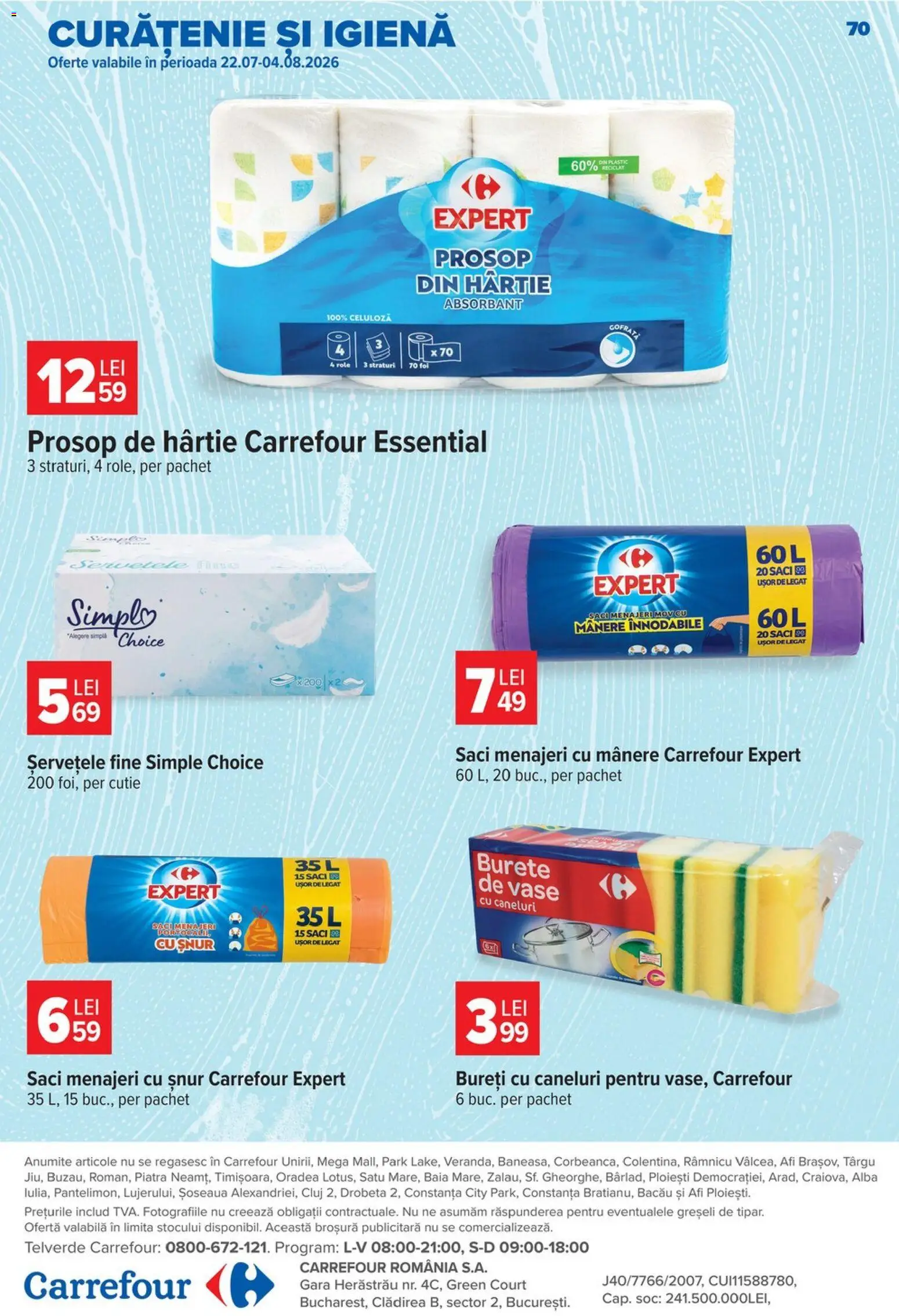 Catalog Carrefour 29 Iulie - 3 August 2026 | Pagina 70 | Produse: Saci menajeri, Role, Cutie, Burete