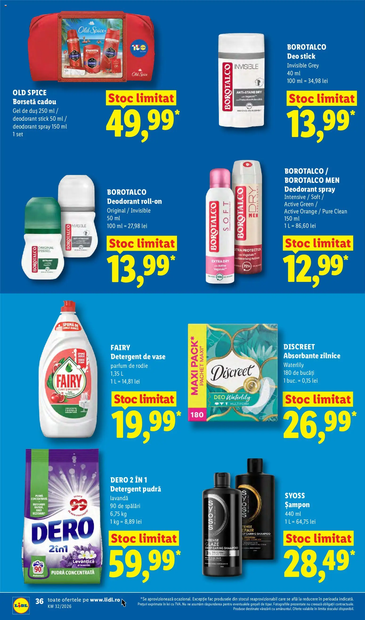 Catalog LIDL 3 - 8 August 2026 | Pagina 36 | Produse: Detergent de vase, Pudră, Șampon, Absorbante