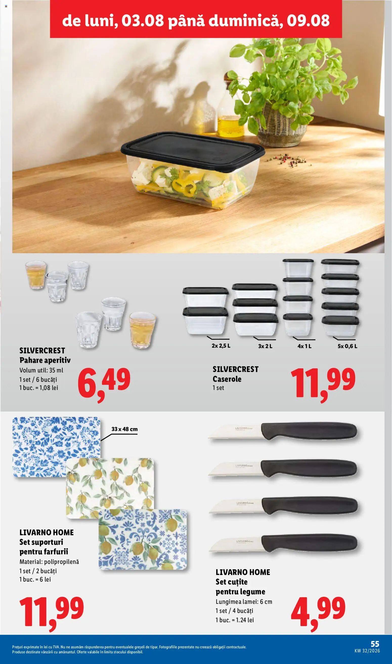 Catalog LIDL 3 - 8 August 2026 | Pagina 55 | Produse: Pahare, Zımba teli, Caserole, Legume