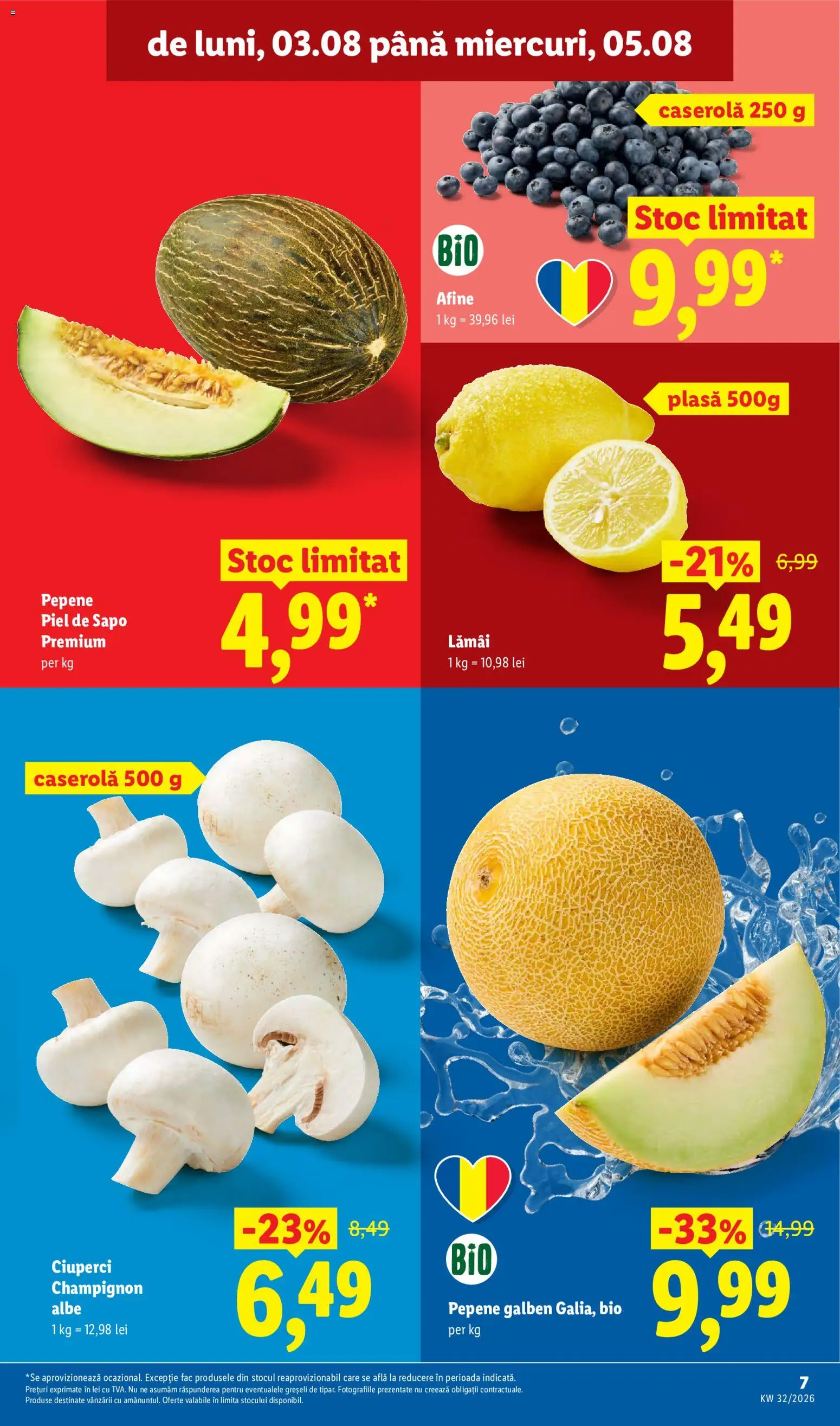 Catalog LIDL 3 - 8 August 2026 | Pagina 7 | Produse: Şerit ödül, Pepene Galben, Afine, Ciuperci