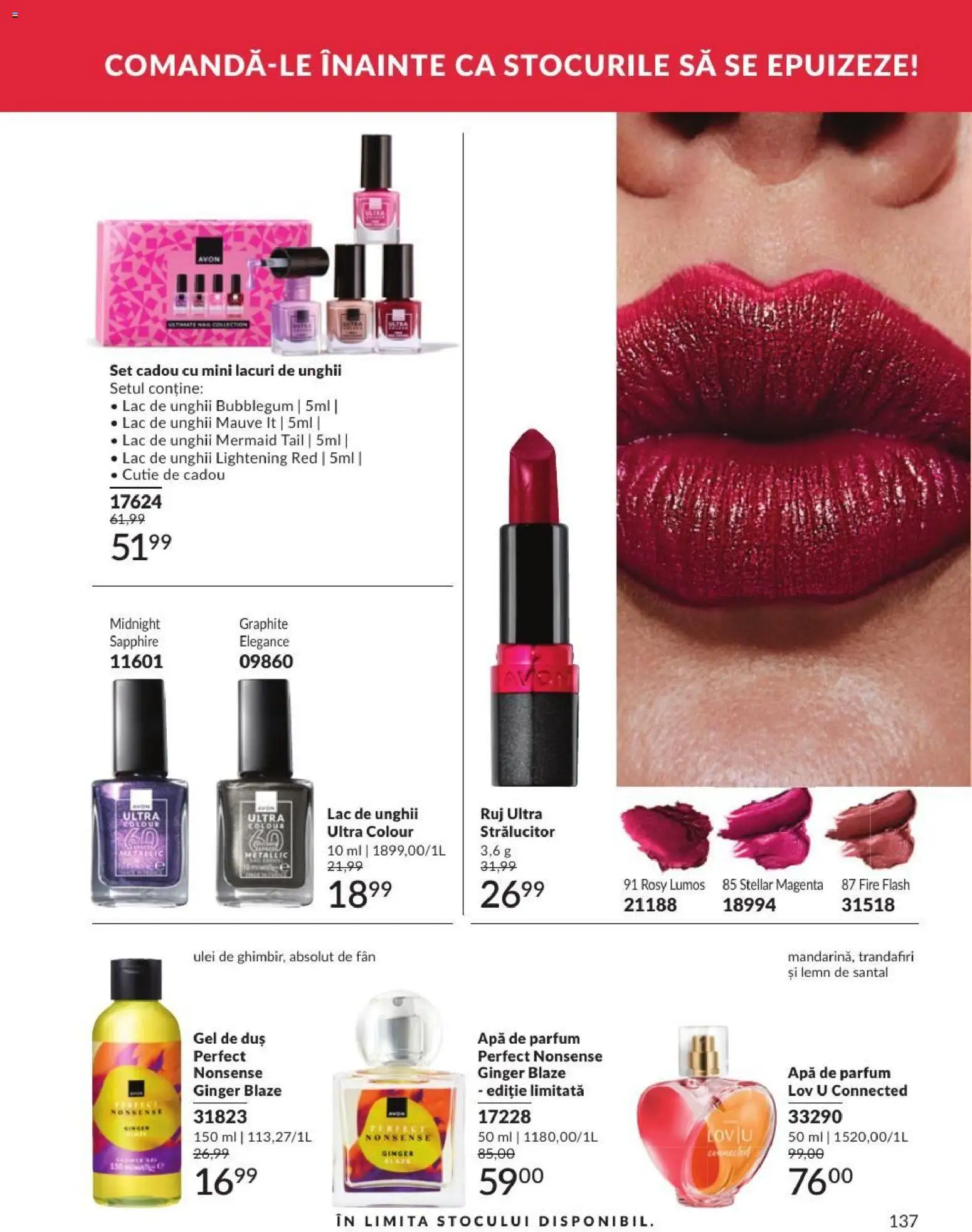 Catalog Avon 1 - 30 August 2026 | Pagina 137 | Produse: Apă de parfum, Parfum, Ulei, Gel de duș