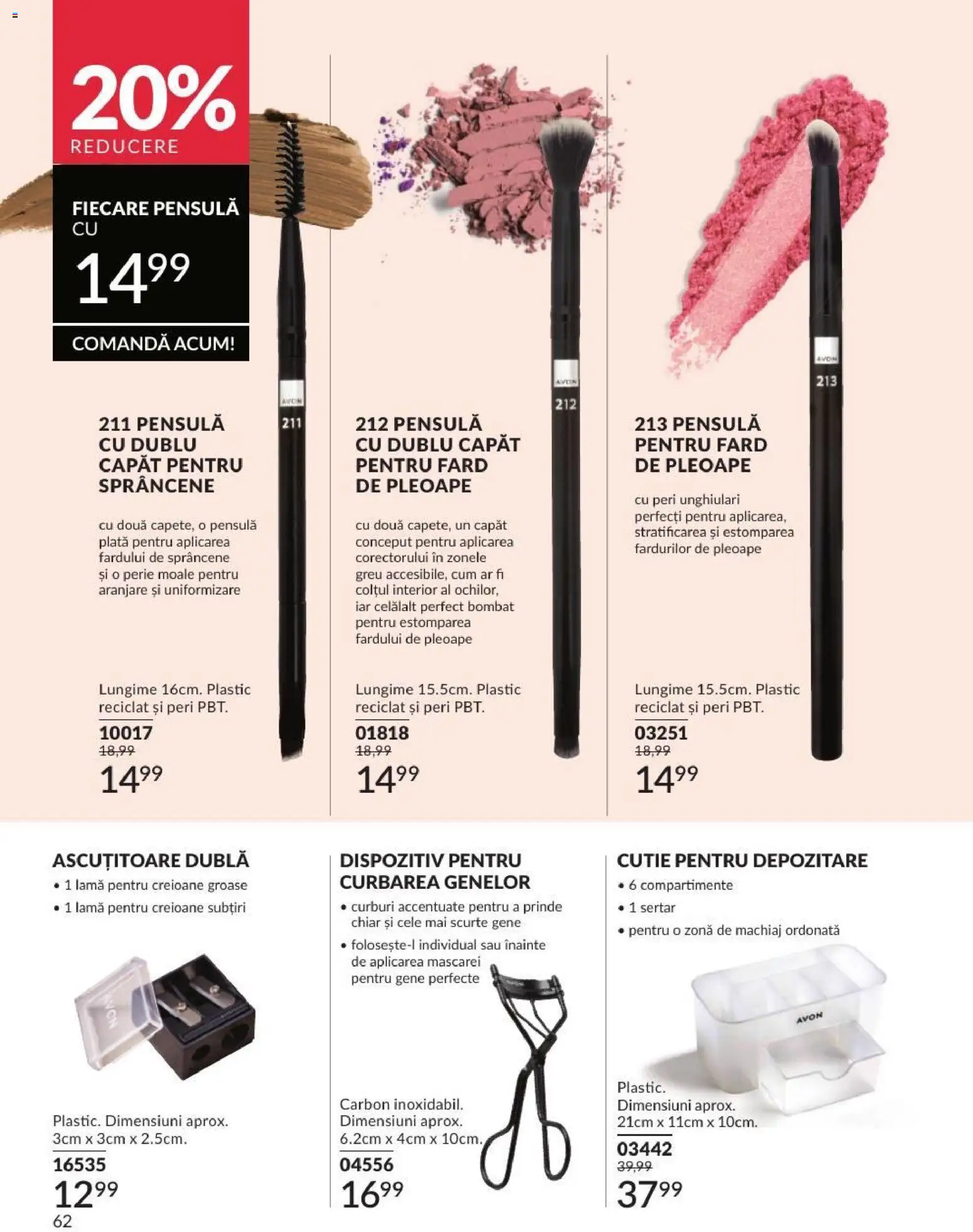 Catalog Avon 1 - 30 August 2026 | Pagina 62 | Produse: Ascuțitoare, Machiaj, Cutie pentru depozitare, Perie