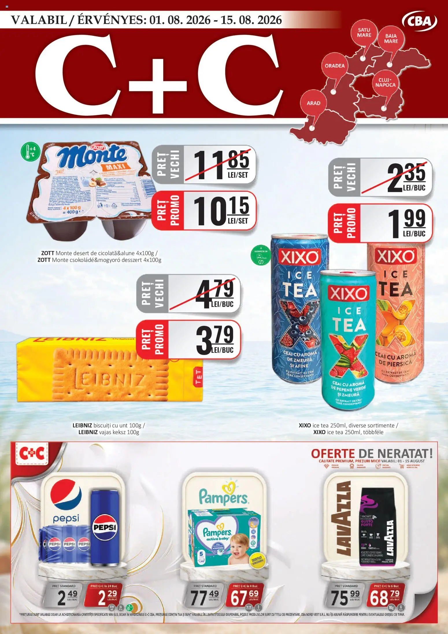 Catalog CBA 1 - 14 August 2026 | Pagina 1 | Produse: Piersică, Pepene Verde, Mici, Biscuiți