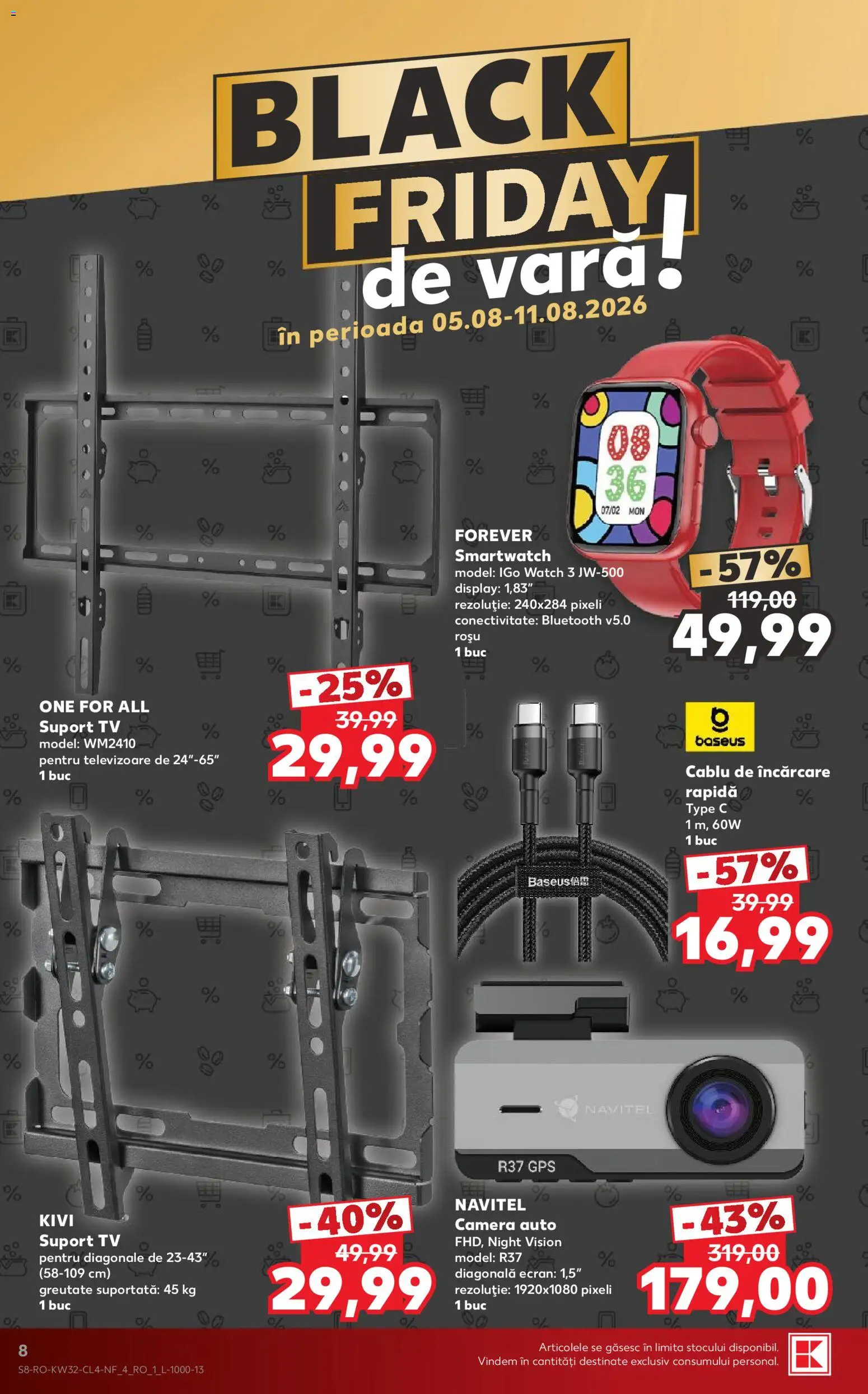 Catalog Kaufland 5 - 10 August 2026 | Pagina 8 | Produse: Cameră auto, Cameră, Cablu, Smartwatch