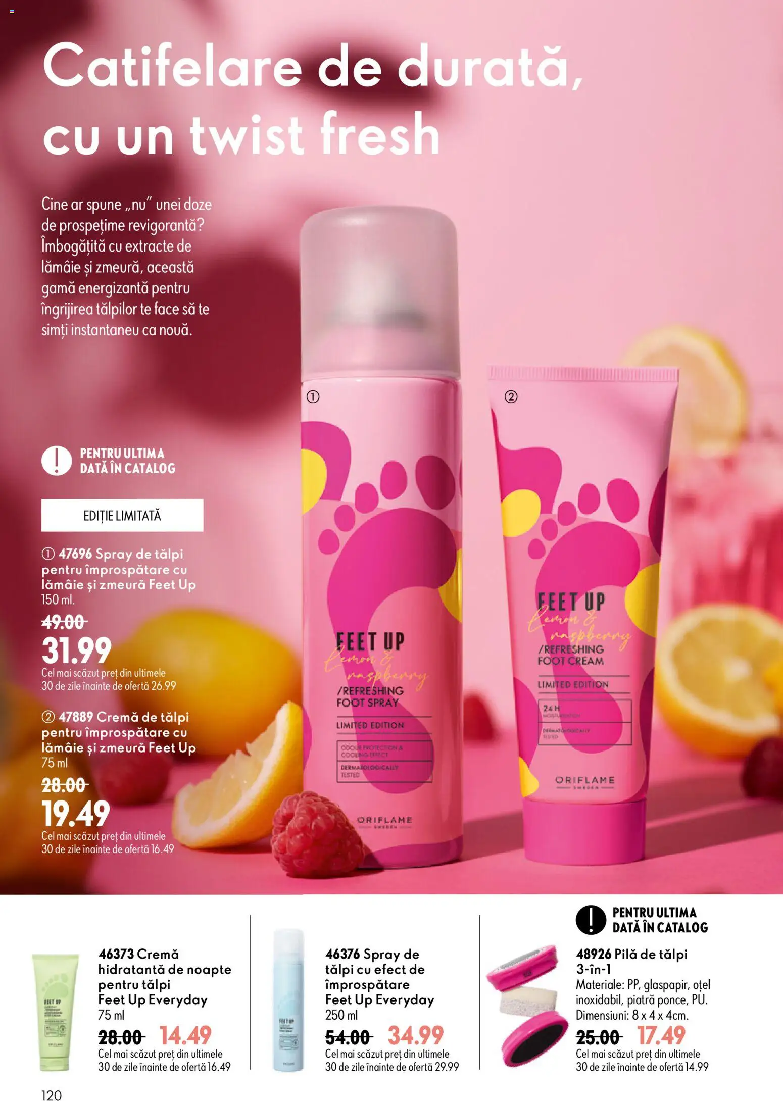 Catalog Oriflame 9 - 28 Septembrie 2026 | Pagina 120 | Produse: Zmeură, Pilă de tălpi, Cremă, Lămâie