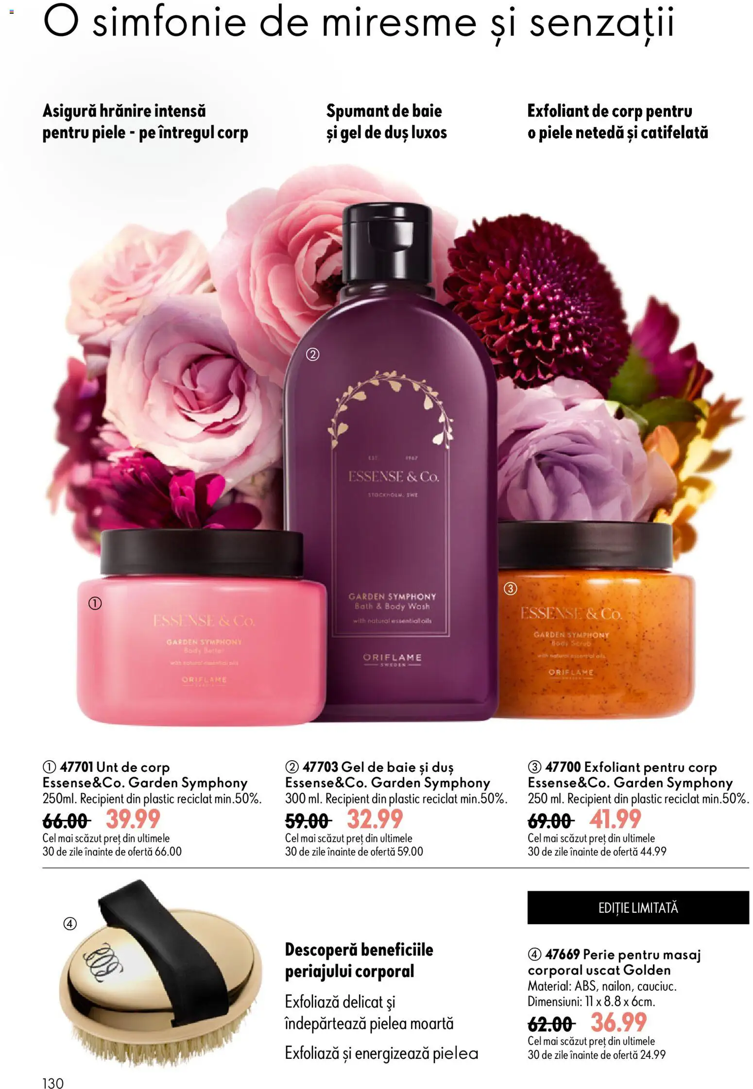 Catalog Oriflame 9 - 28 Septembrie 2026 | Pagina 130 | Produse: Unt de corp, Scrub, Perie, Spumant de baie