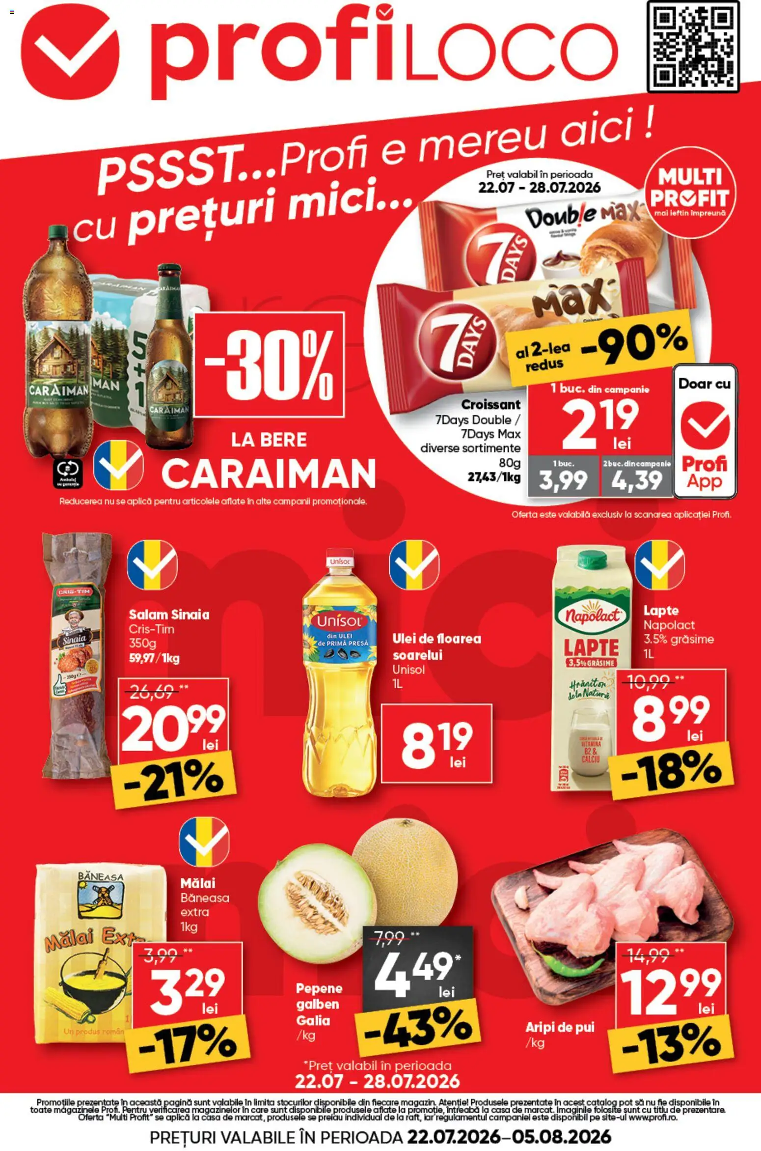 Catalog Profi 22 Iulie - 4 August 2026 | Pagina 1 | Produse: Pepene Galben, Lapte, Ulei, Bere