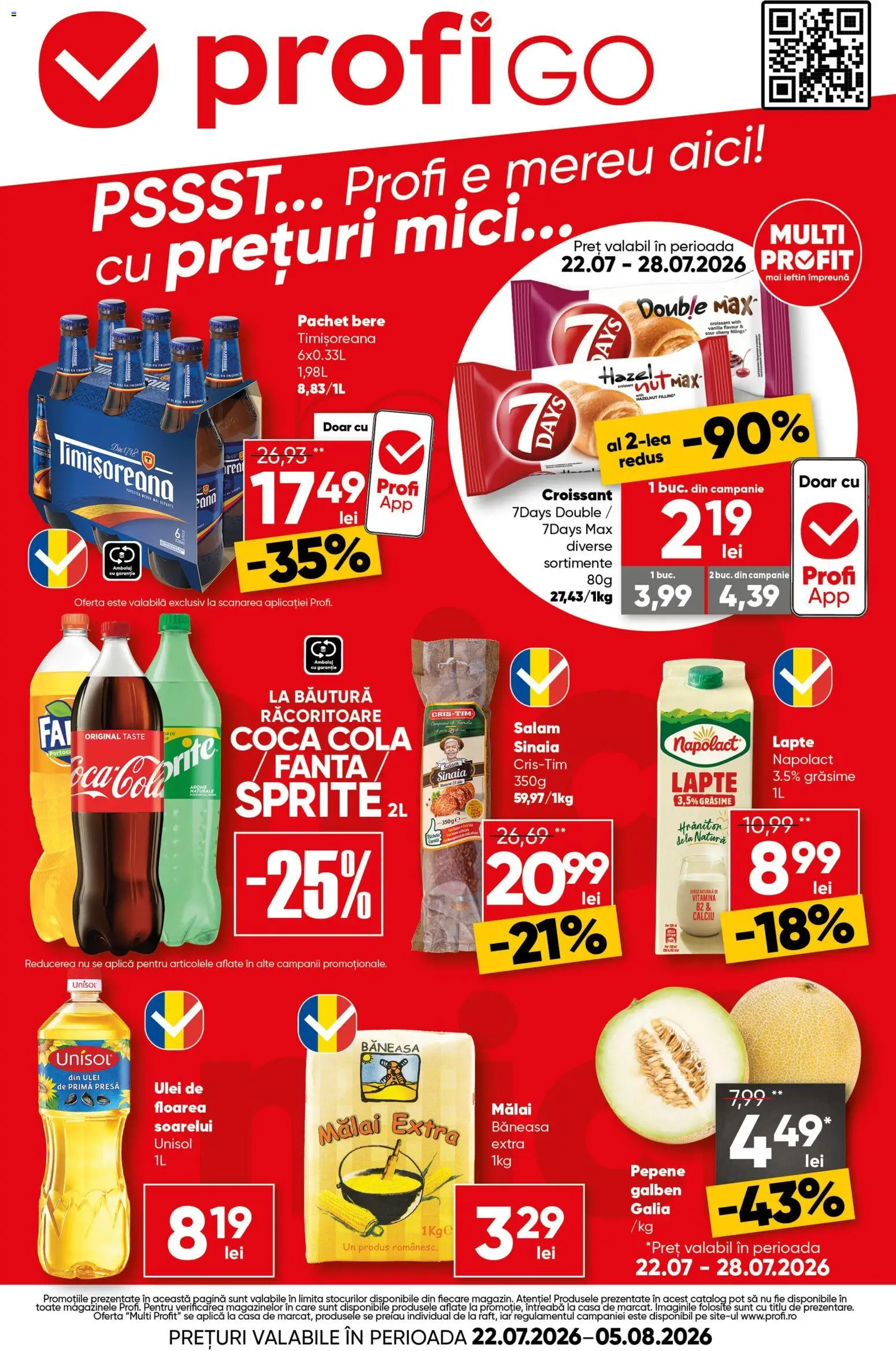 Catalog Profi 22 Iulie - 4 August 2026 | Pagina 1 | Produse: Pepene Galben, Presă, Bere, Planche de surf
