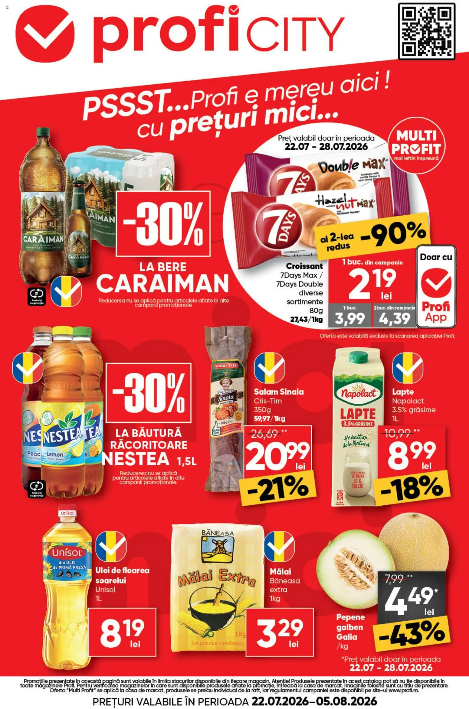 Catalog Profi 22 Iulie - 4 August 2026 | Pagina 1 | Produse: Pepene Galben, Presă, Mici, Planche de surf