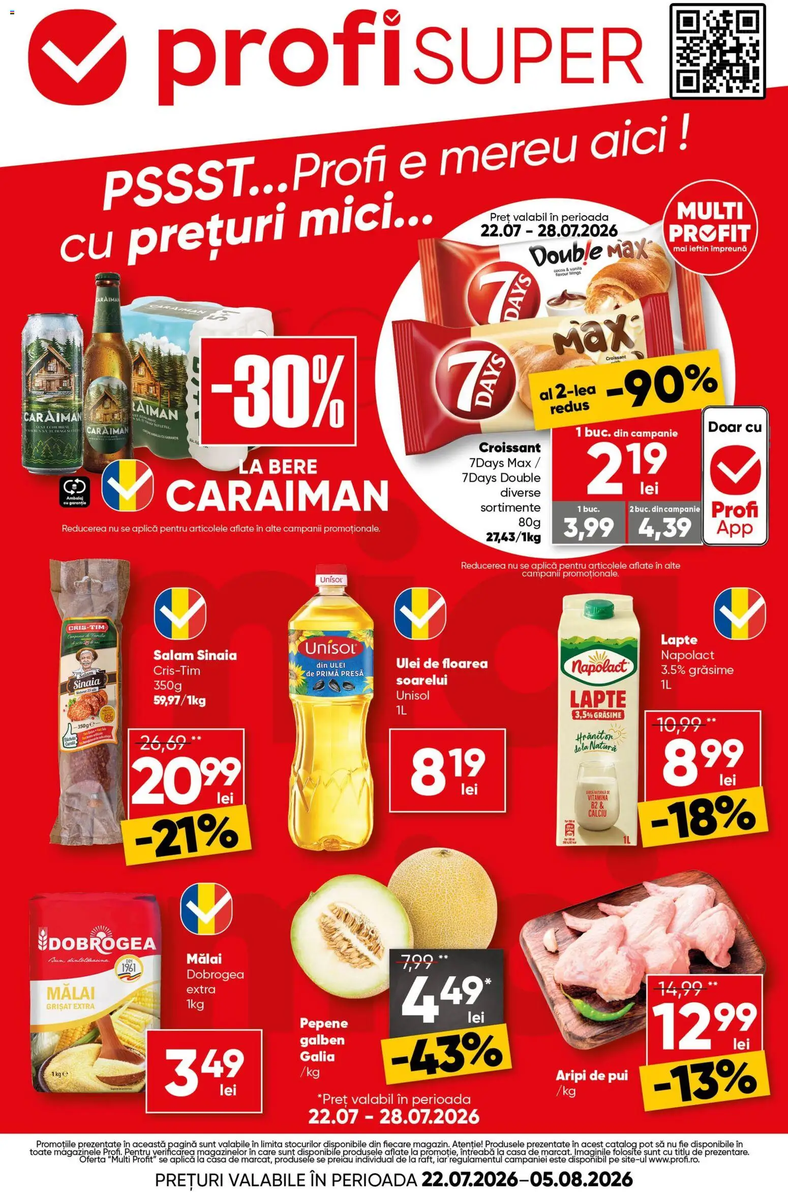 Catalog Profi 22 Iulie - 4 August 2026 | Pagina 1 | Produse: Hacıyatmaz Kedi Oyuncağı, Lapte, Mălai, Bant