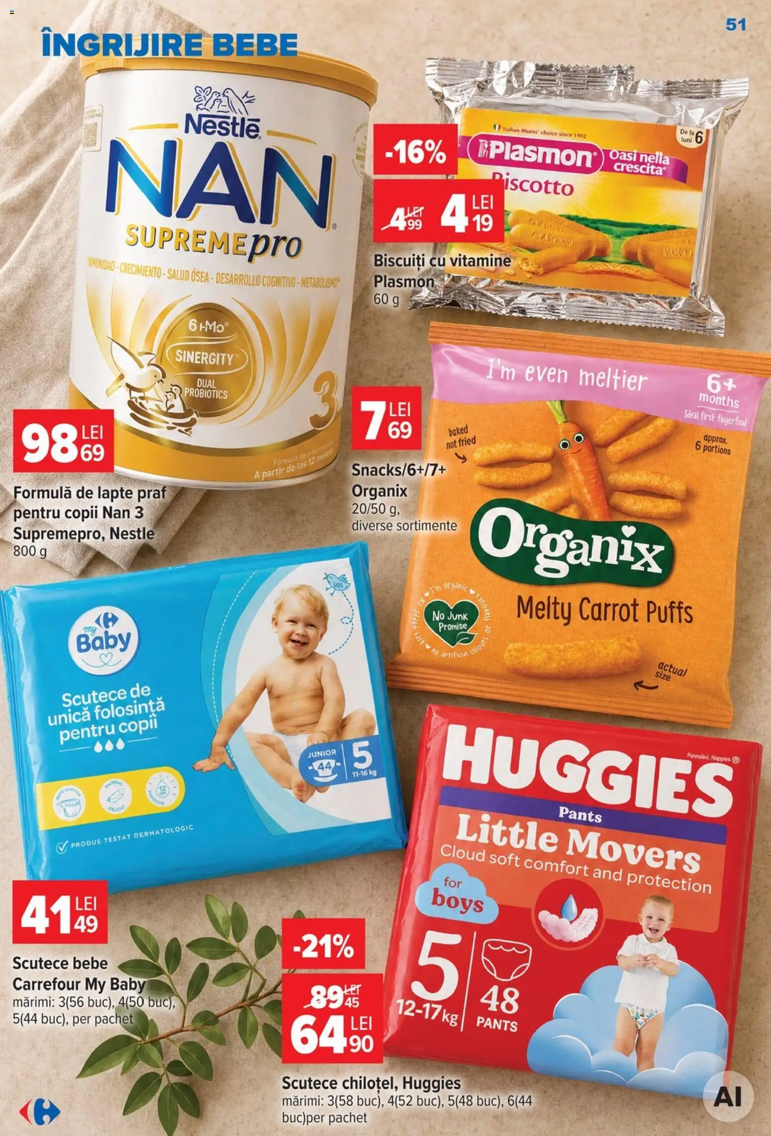 Catalog Carrefour 5 - 10 August 2026 | Pagina 51 | Produse: Lapte praf, Lapte, Biscuiți, Scutece
