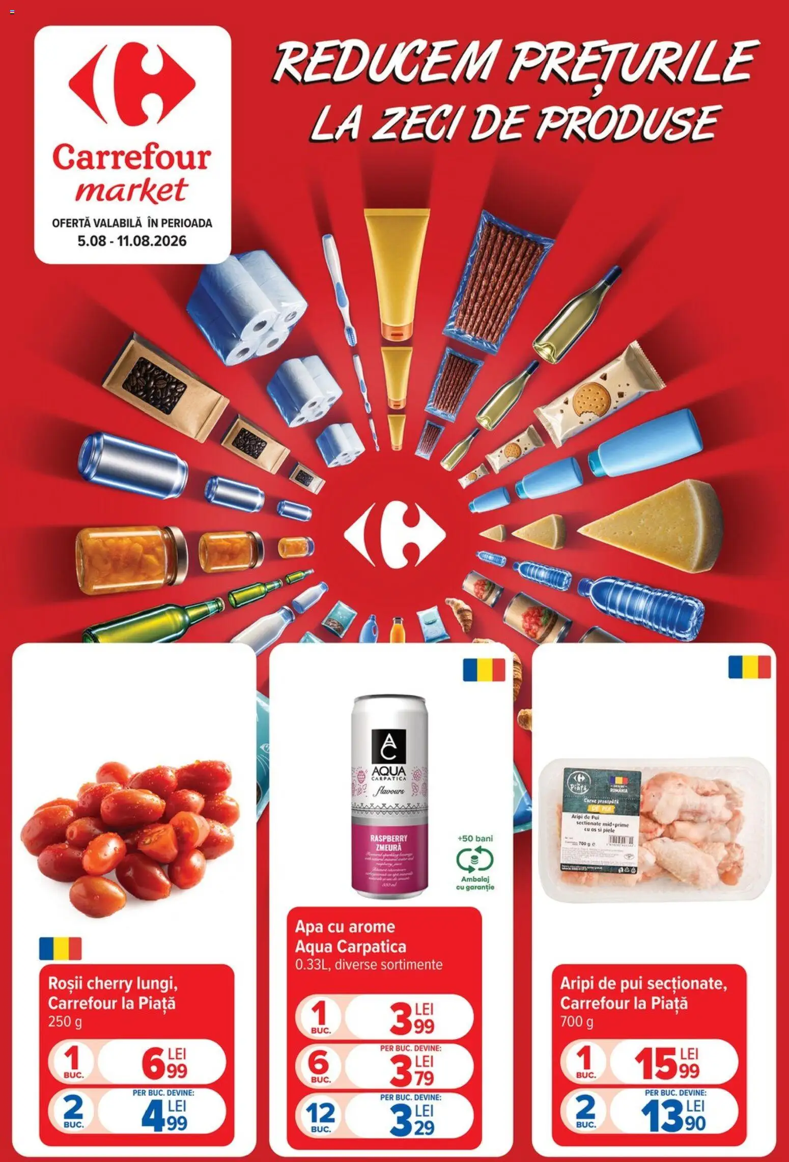 Catalog Carrefour 5 - 10 August 2026 | Pagina 1 | Produse: Zmeură, Hacıyatmaz Kedi Oyuncağı, Roșii, Apă