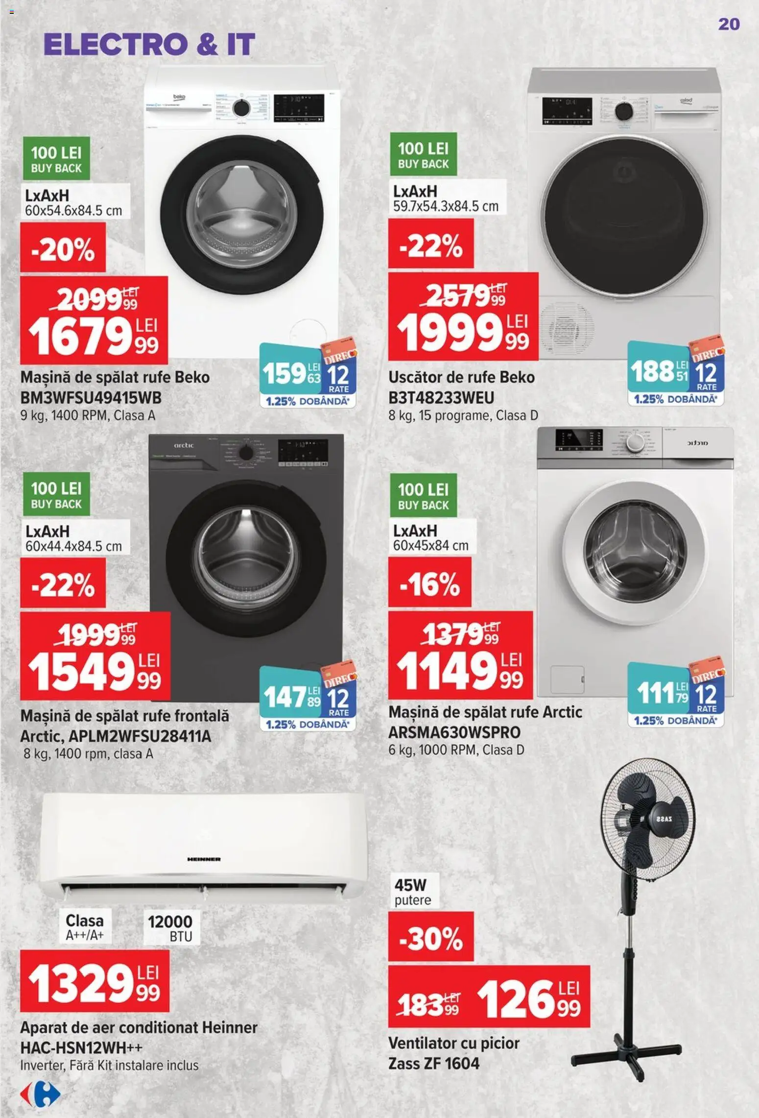 Catalog Carrefour 5 - 24 August 2026 | Pagina 20 | Produse: Mașină De Spălat, Uscător, Aer Condiționat, Ventilator