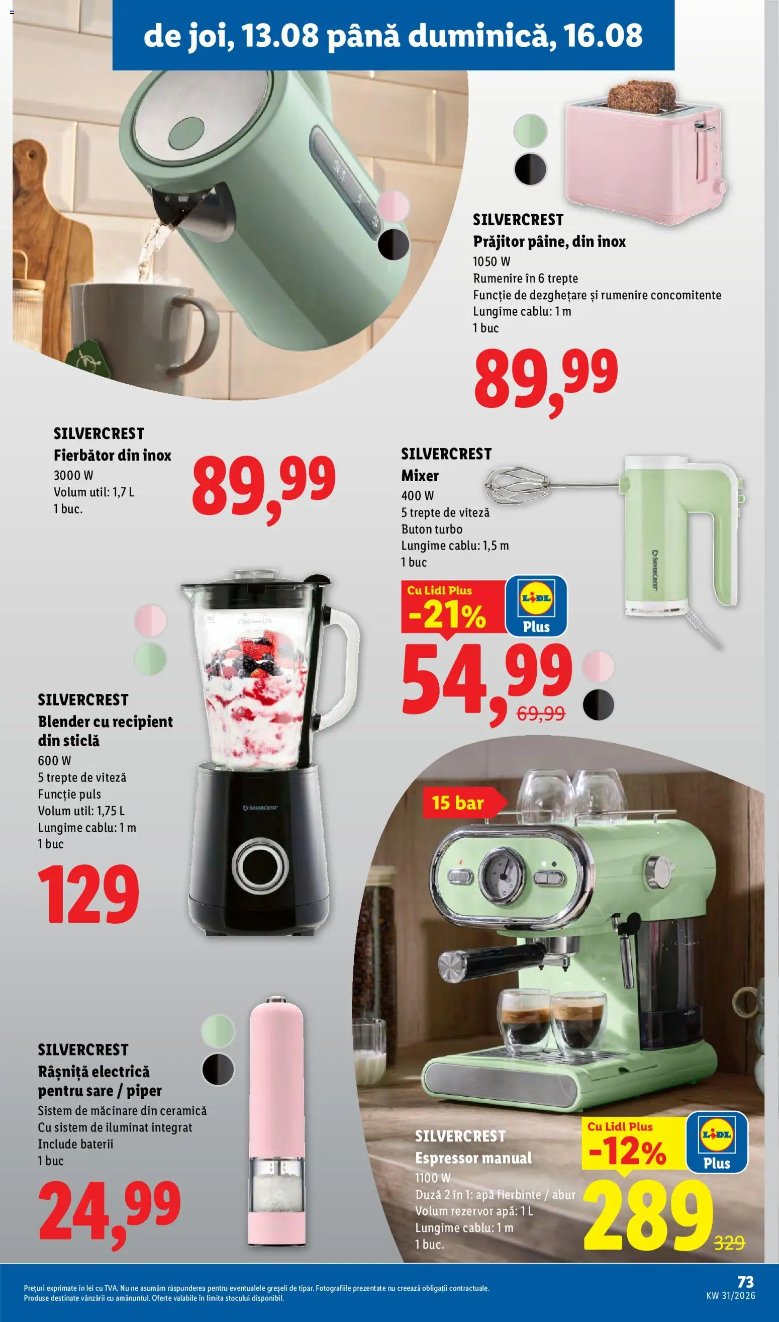 Catalog LIDL 10 - 15 August 2026 | Pagina 73 | Produse: Cablu, Toaster, Apă, Piper