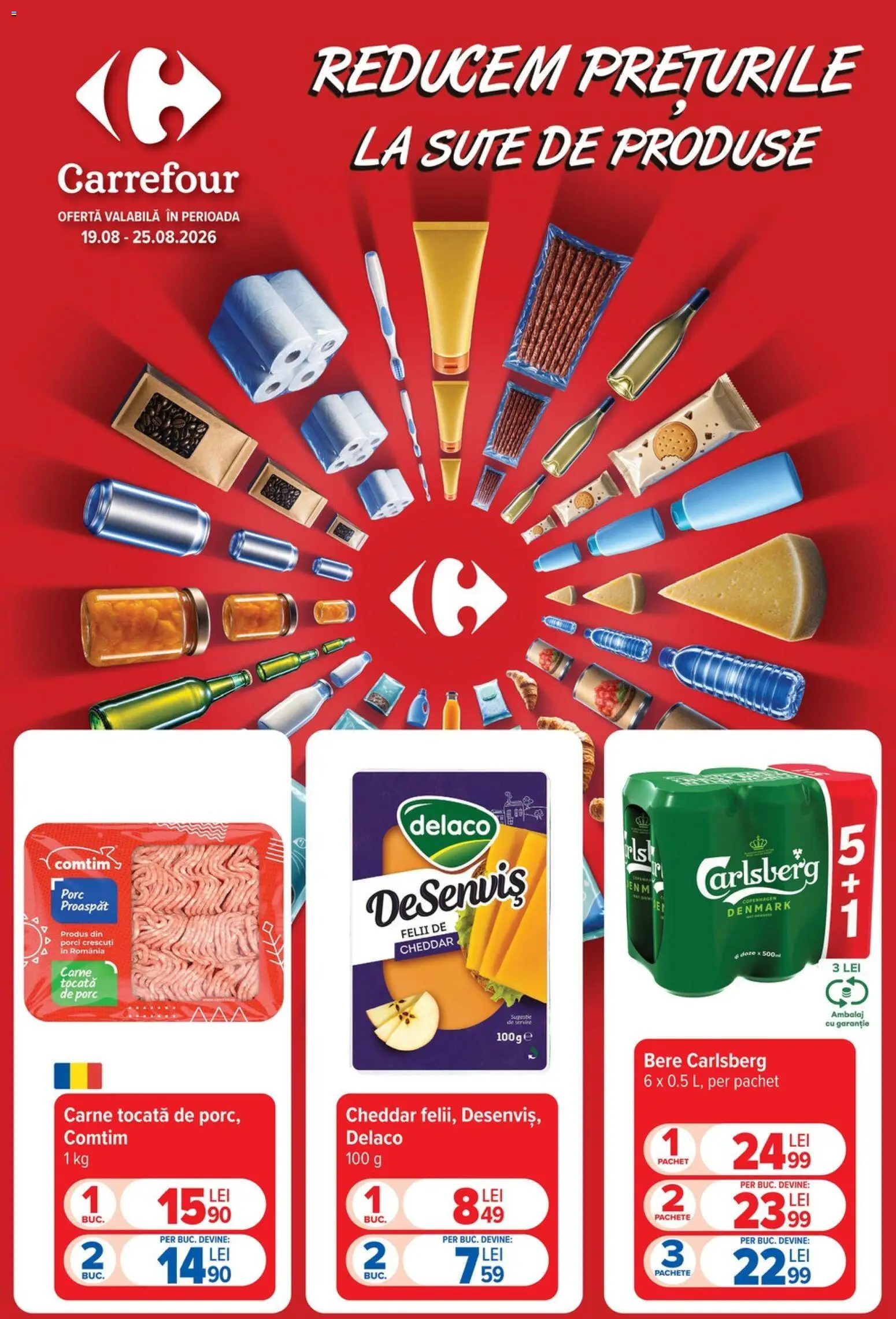 Catalog Carrefour 19 - 24 August 2026 | Pagina 1 | Produse: Delaco, Bere, Carne tocată