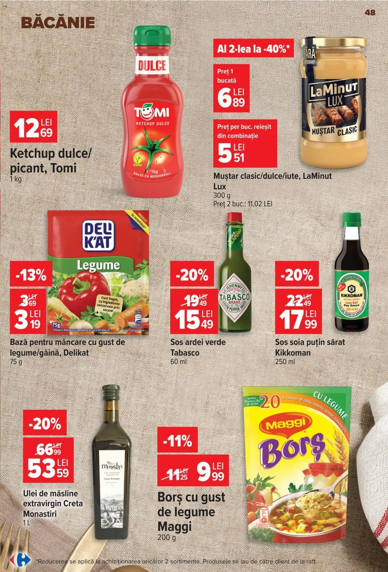 Catalog Carrefour 19 - 24 August 2026 | Pagina 48 | Produse: Tabasco, Borș, Ketchup, Legume