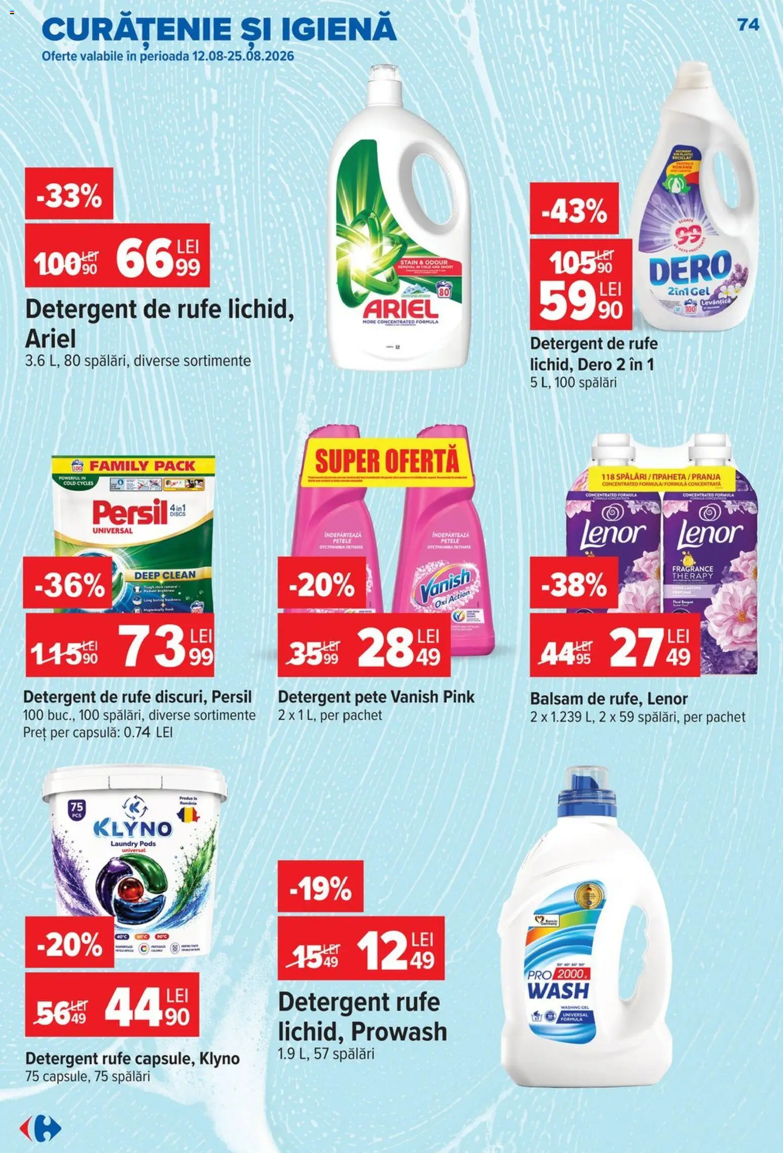 Catalog Carrefour 19 - 24 August 2026 | Pagina 74 | Produse: Clean, Balsam, Detergent, Vanish